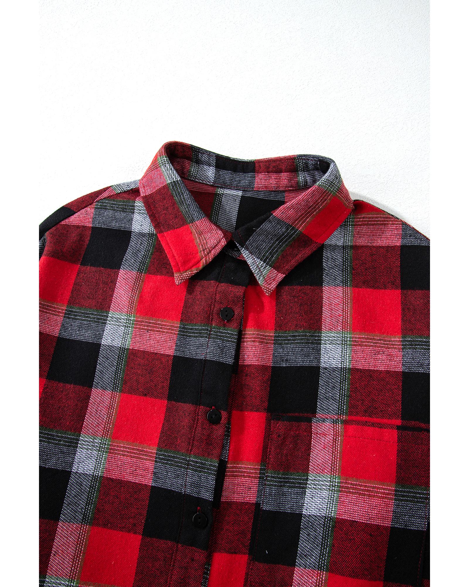 Red Christmas Checkered Pattern Loose Shirt and Pants Lounge Set - S 6