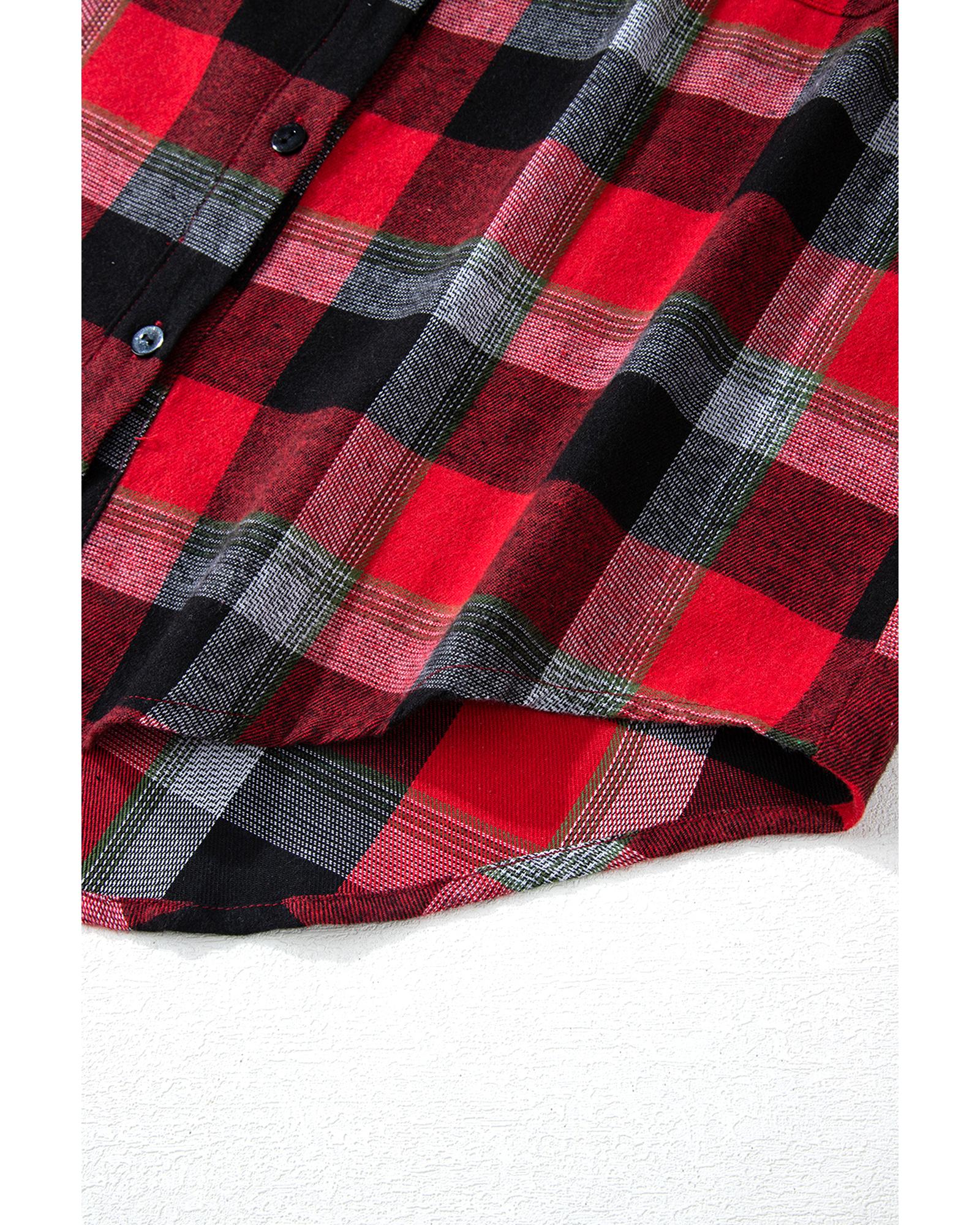 Red Christmas Checkered Pattern Loose Shirt and Pants Lounge Set - S 8