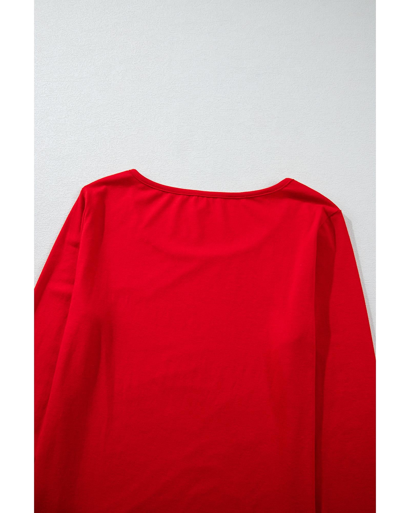 Red Solid Top and Christmas Pants Two Piece Lounge Set - XL 3