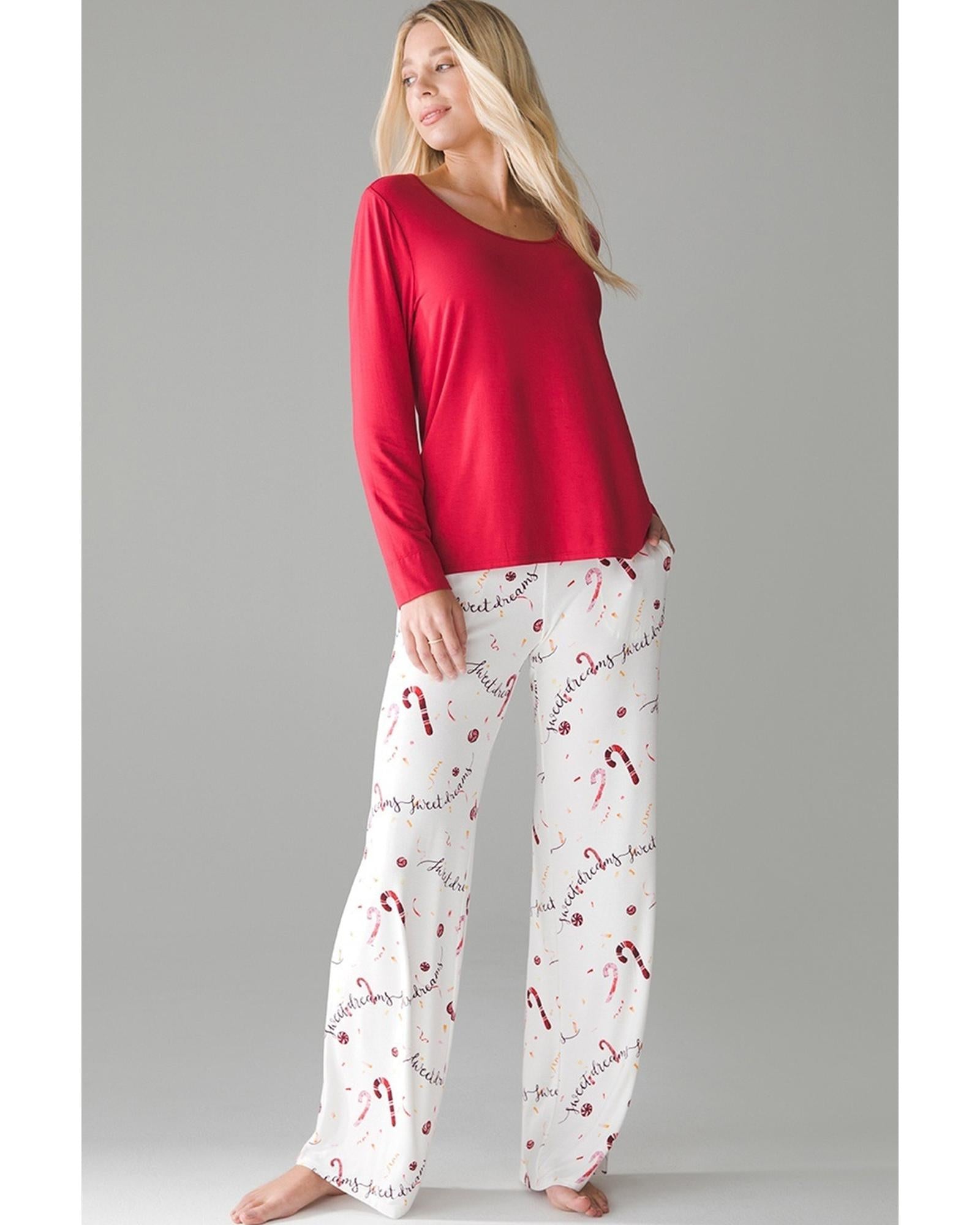 Red Solid Top and Christmas Pants Two Piece Lounge Set - XL 5