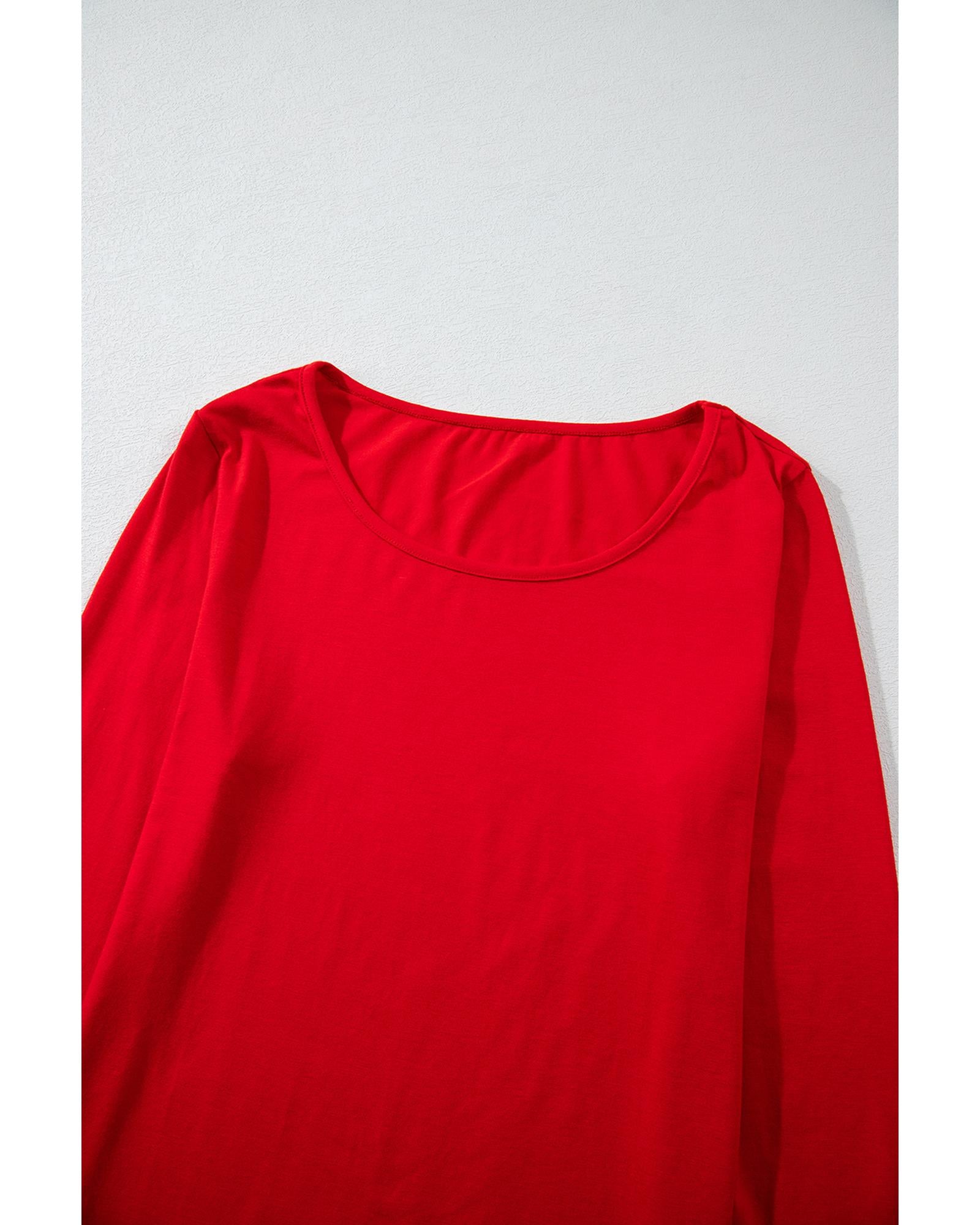 Red Solid Top and Christmas Pants Two Piece Lounge Set - XL 6
