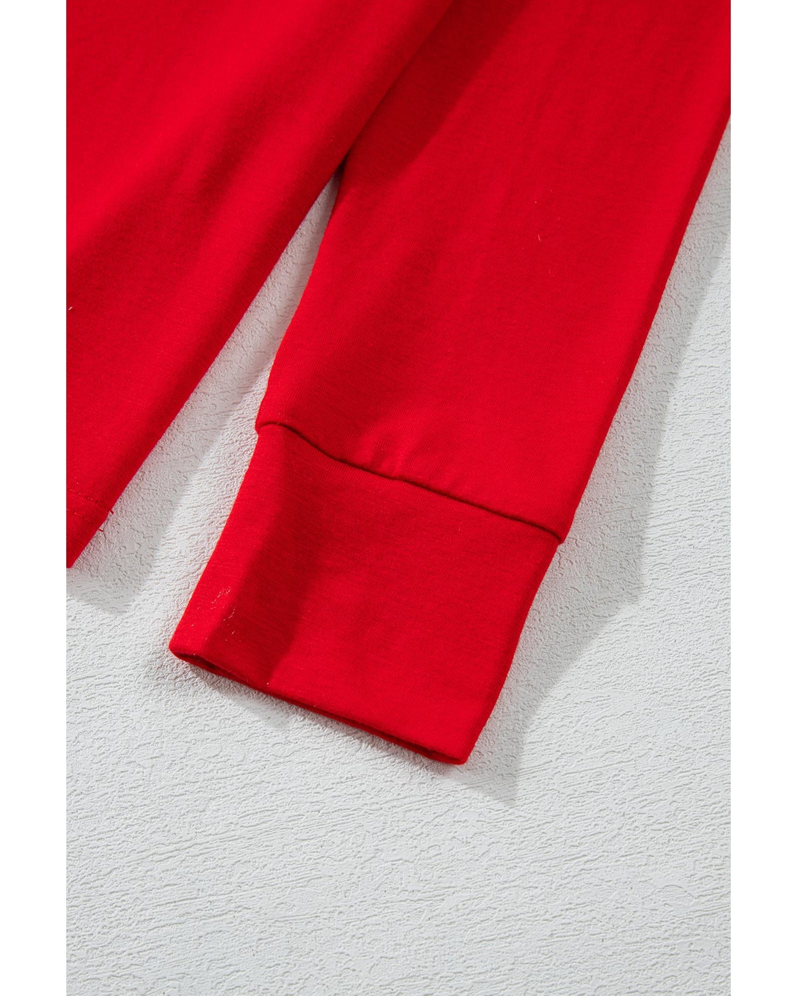 Red Solid Top and Christmas Pants Two Piece Lounge Set - XL 8