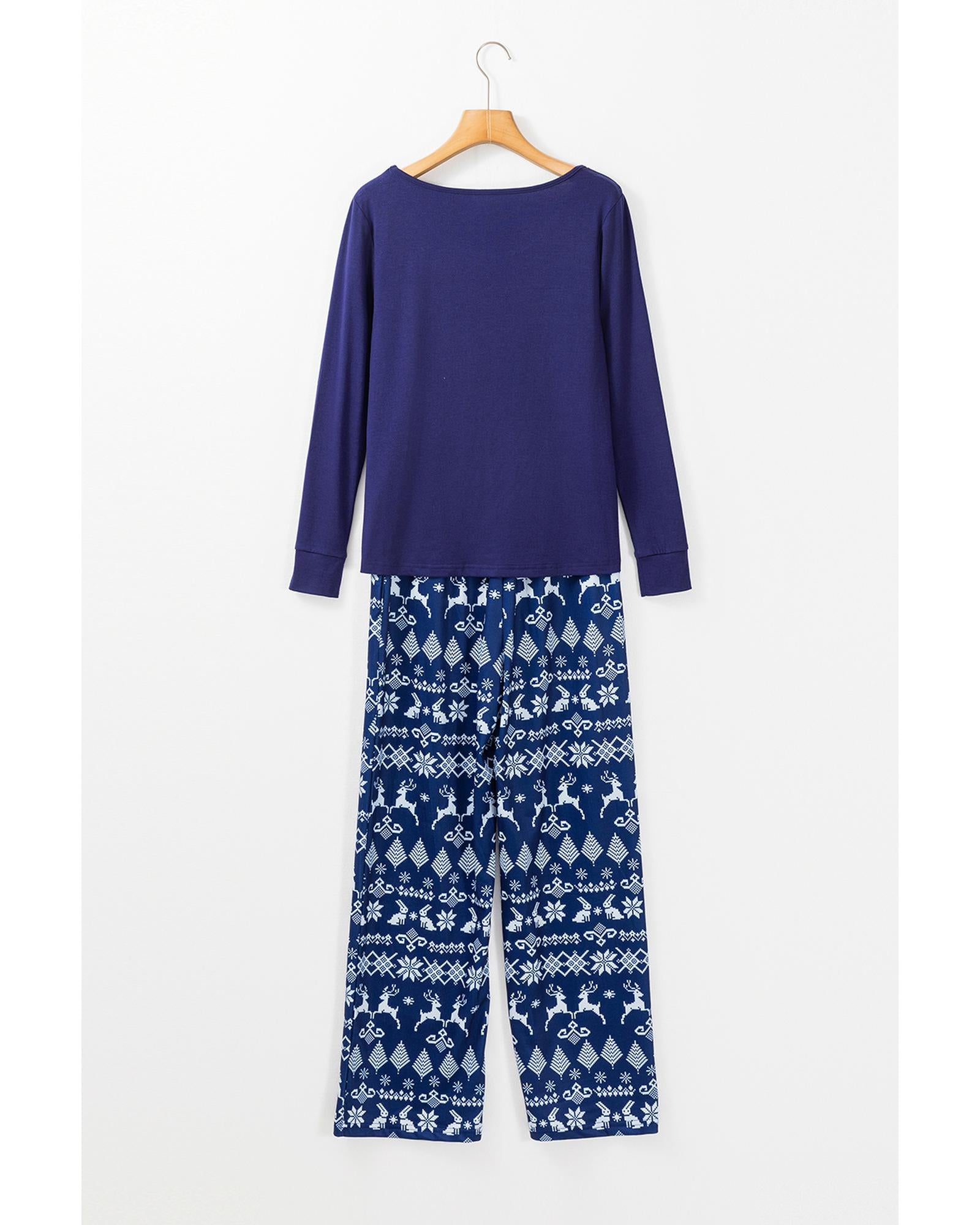 Blue Solid Top and Christmas Pants Two Piece Lounge Set - XL 3