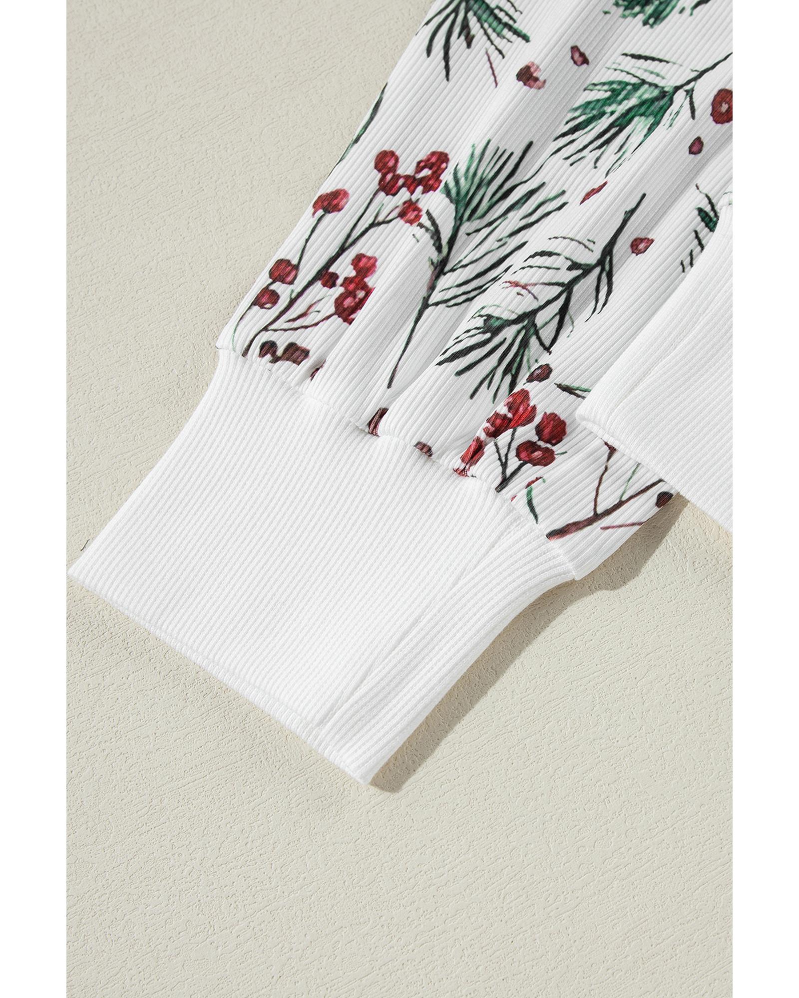 White Holly Print Thermal Pullover Pants Lounge Set - XL 7