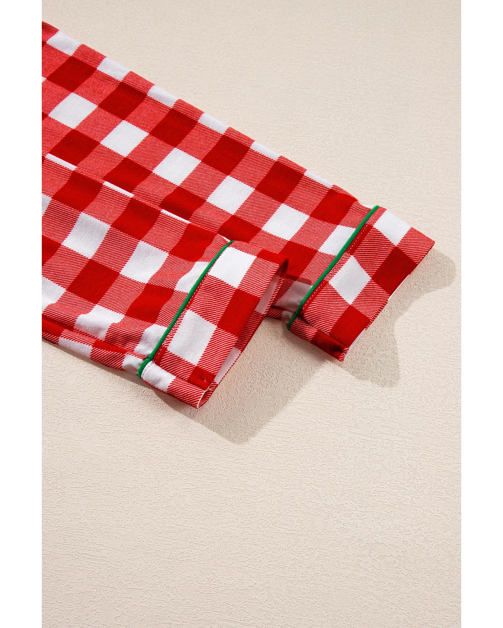 Fiery Red Christmas Plaid Print Shirt and Pants Pajama Set - M 3