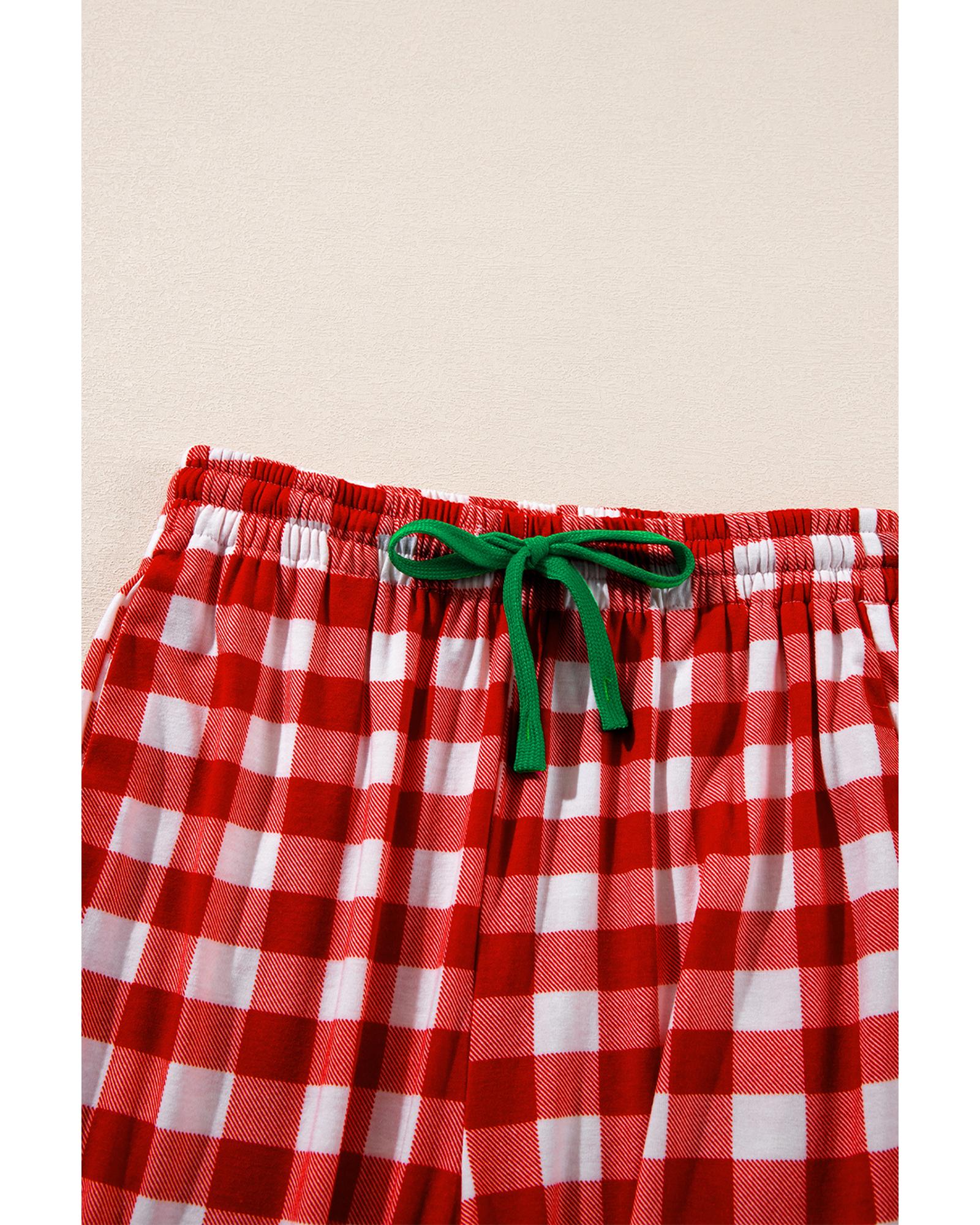 Fiery Red Christmas Plaid Print Shirt and Pants Pajama Set - M 4