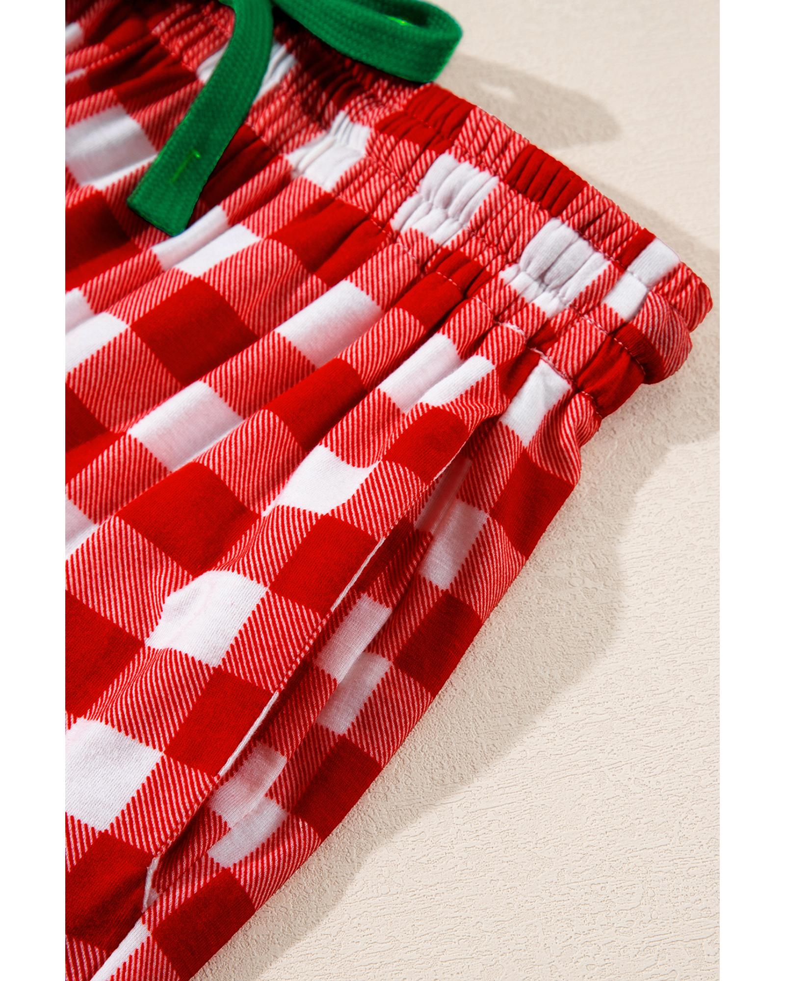 Fiery Red Christmas Plaid Print Shirt and Pants Pajama Set - M 5