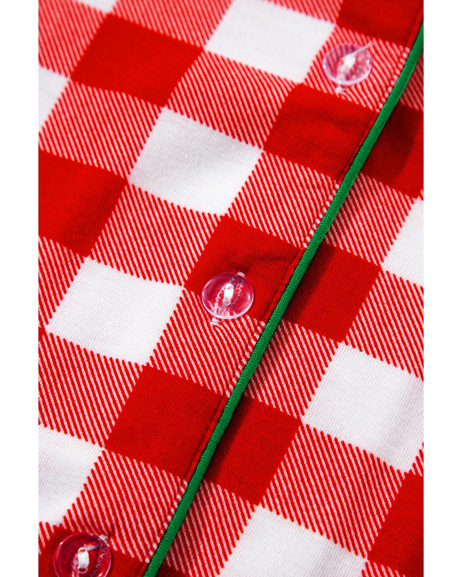 Fiery Red Christmas Plaid Print Shirt and Pants Pajama Set - M 7