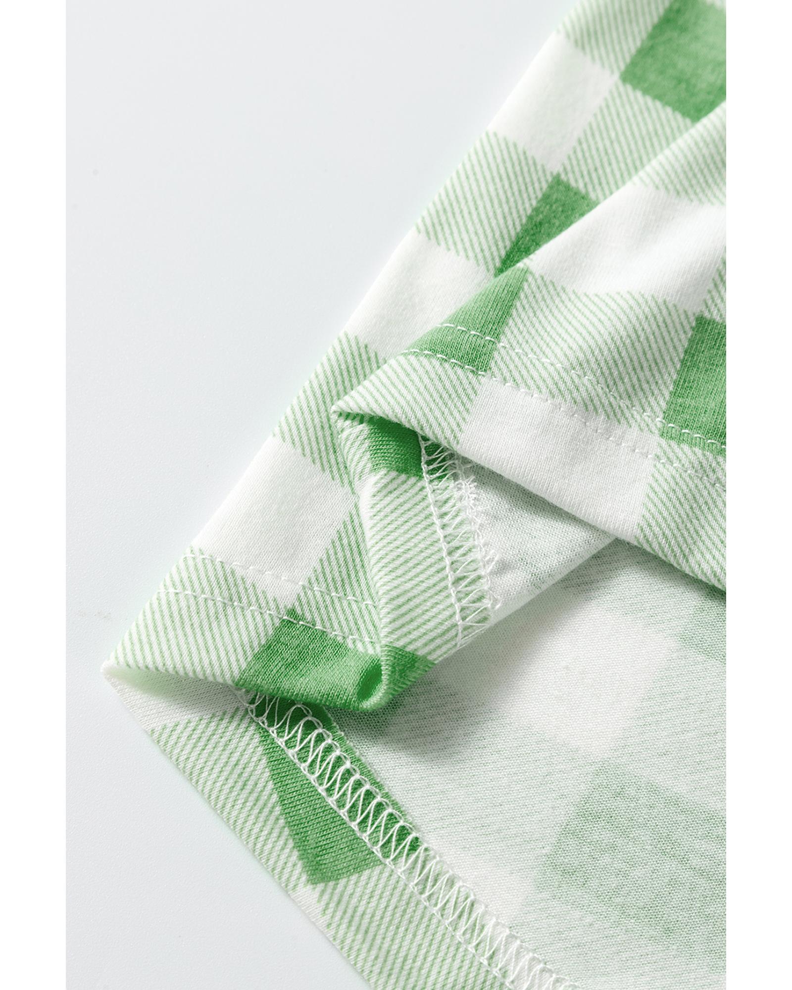 Light Green Christmas Plaid Print Shirt and Pants Pajama Set - S 7