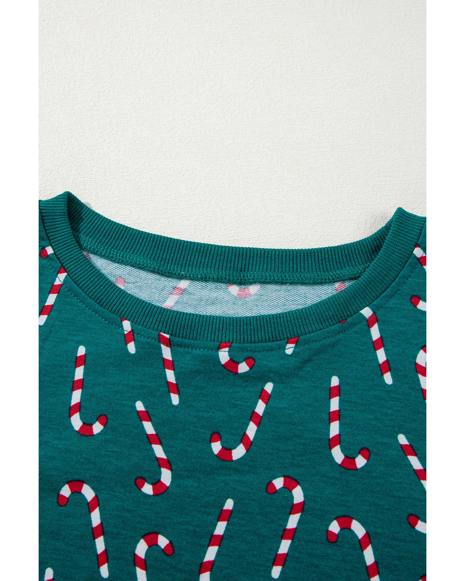 Green Christmas Candy Cane Printed Top and Pants Lounge Set - L 3