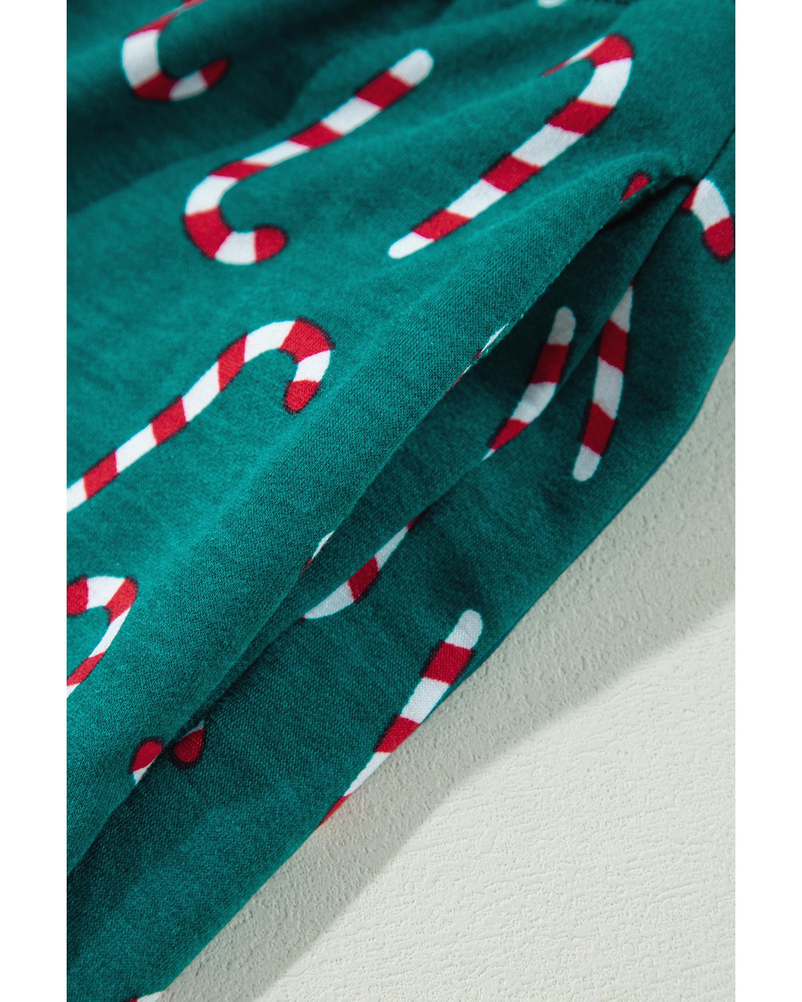 Green Christmas Candy Cane Printed Top and Pants Lounge Set - S 7