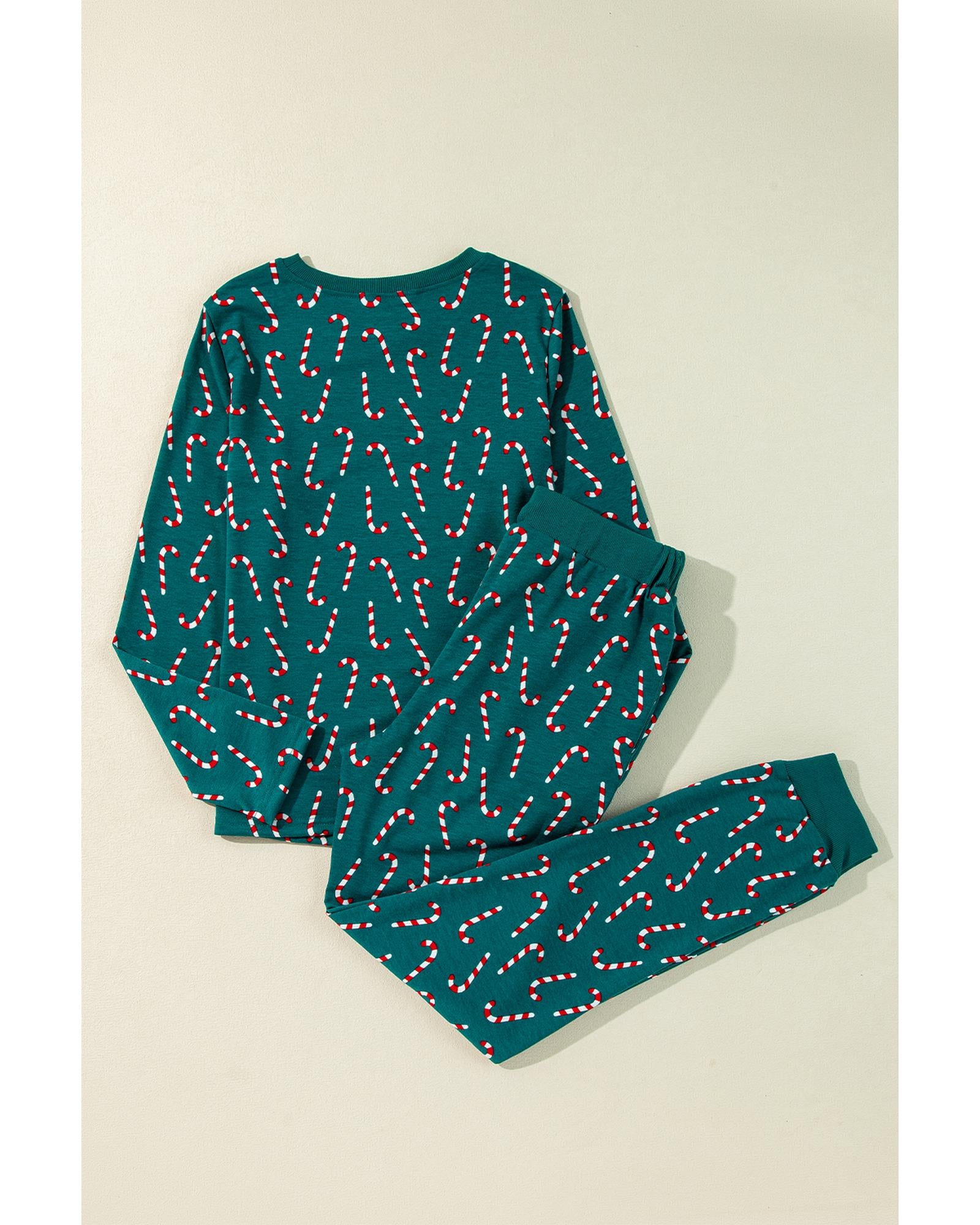Green Christmas Candy Cane Printed Top and Pants Lounge Set - XL 6
