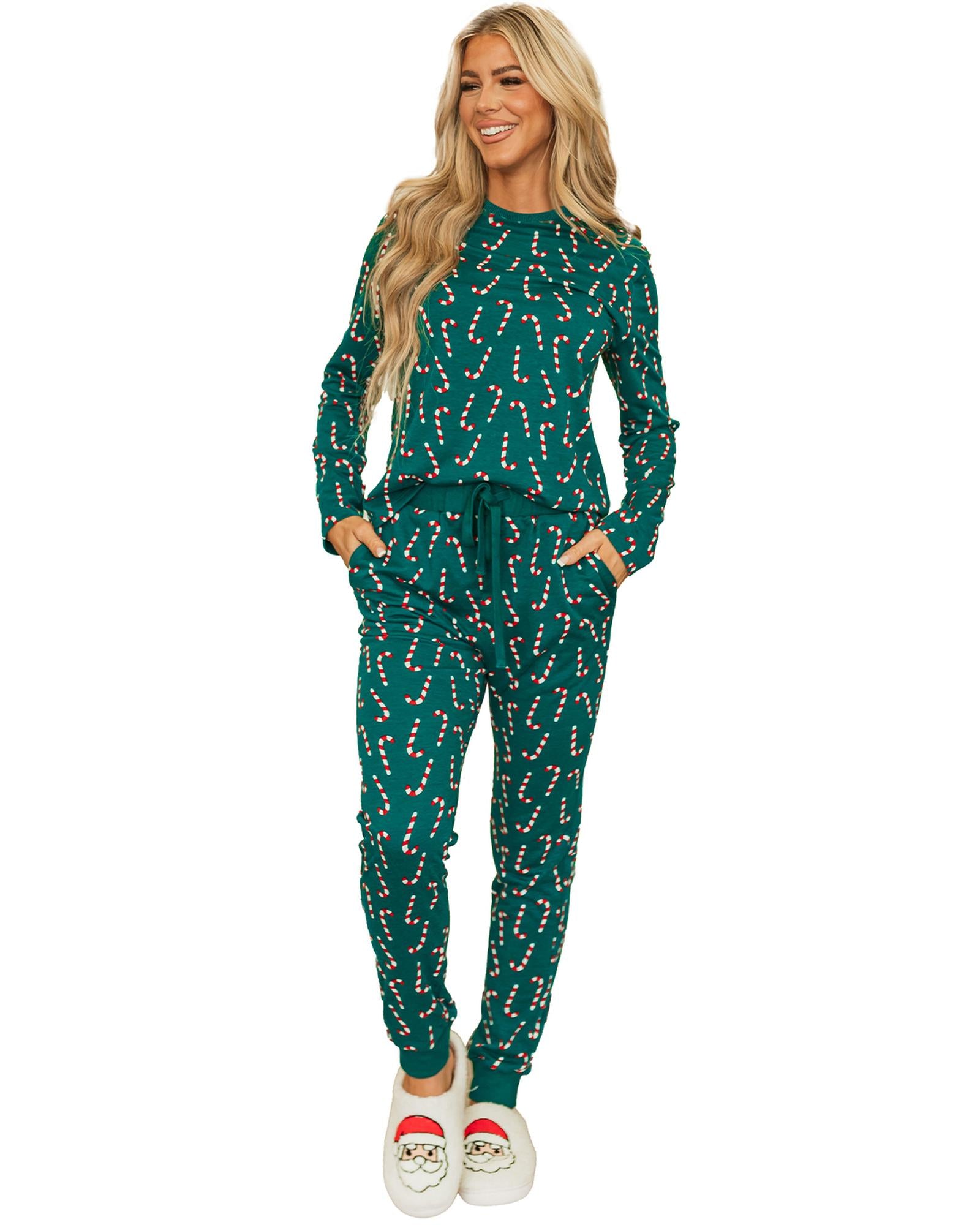 Green Christmas Candy Cane Printed Top and Pants Lounge Set - XL 8