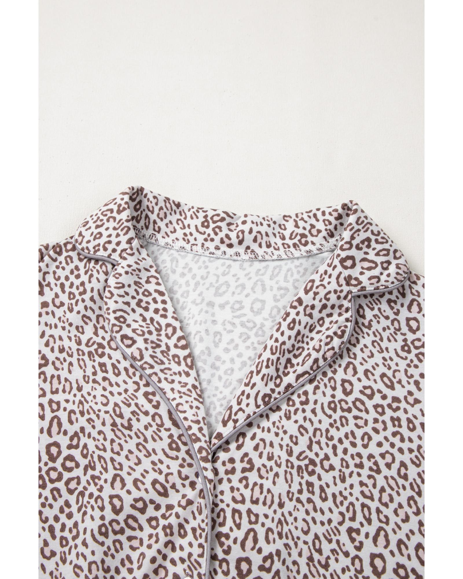 White Leopard Print Long Sleeve and Pants Pajamas Set - L 5