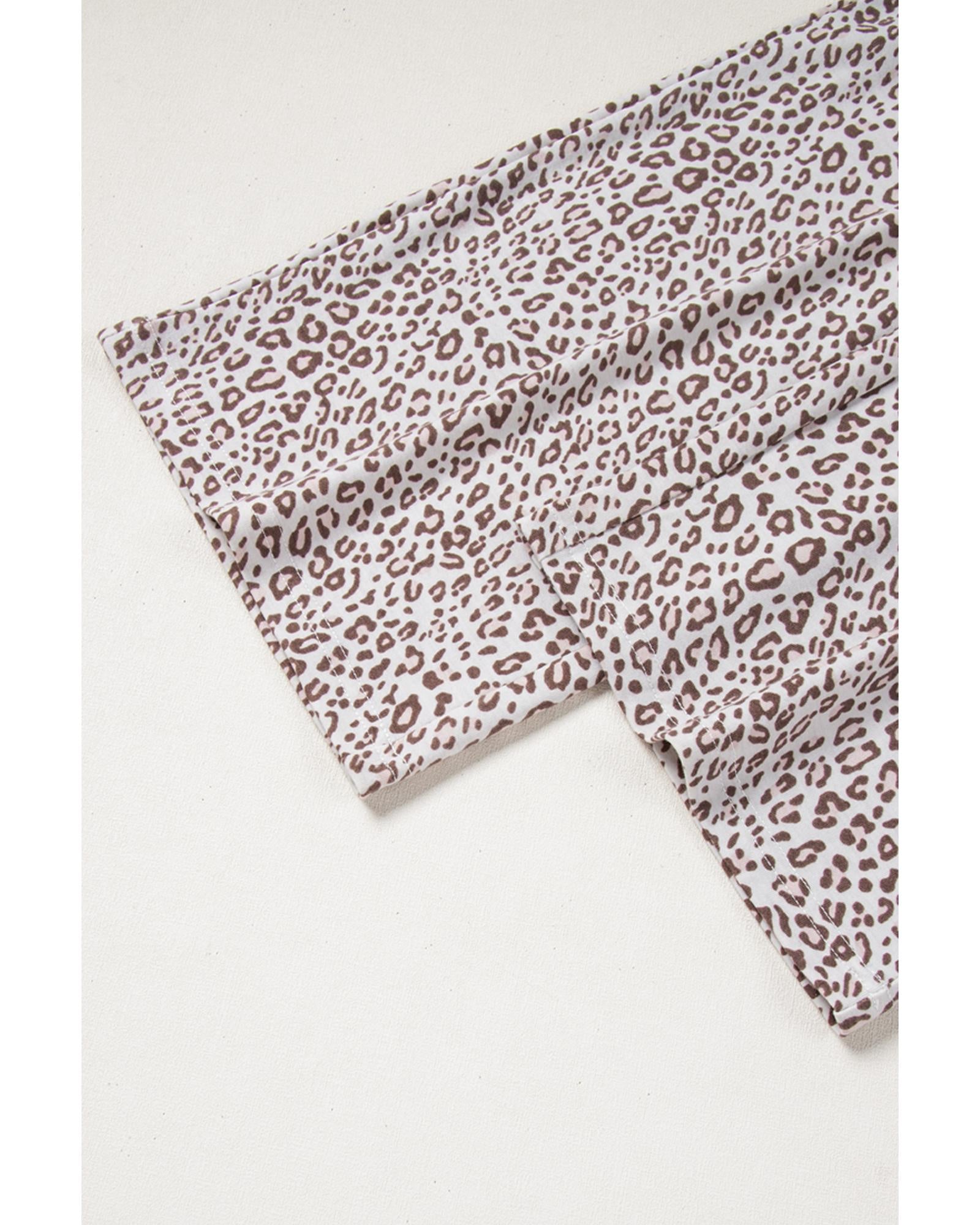 White Leopard Print Long Sleeve and Pants Pajamas Set - XL 5