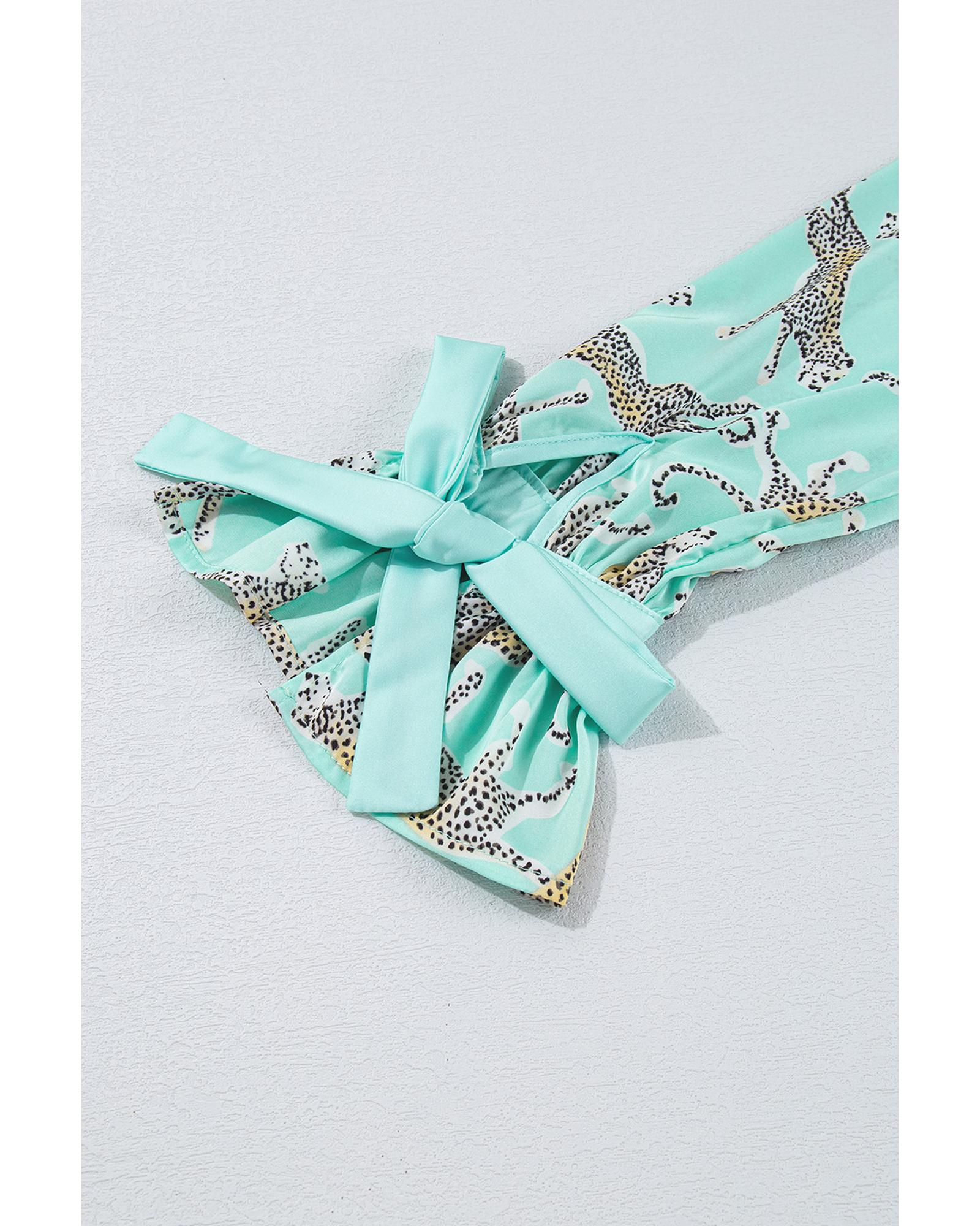 Green Leopard Satin Ruffle Pajama Short Set - XL