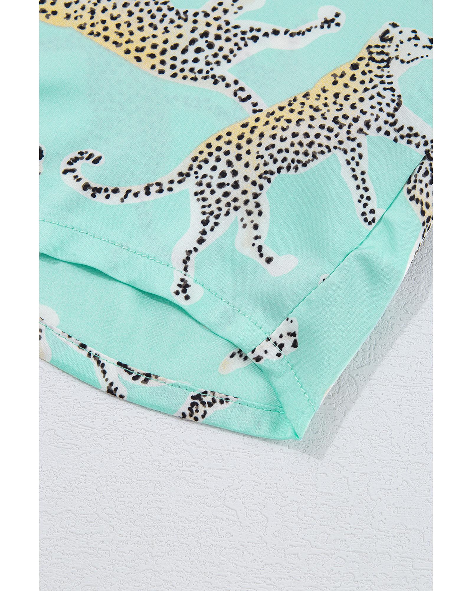 Green Leopard Satin Ruffle Pajama Short Set - XL 7