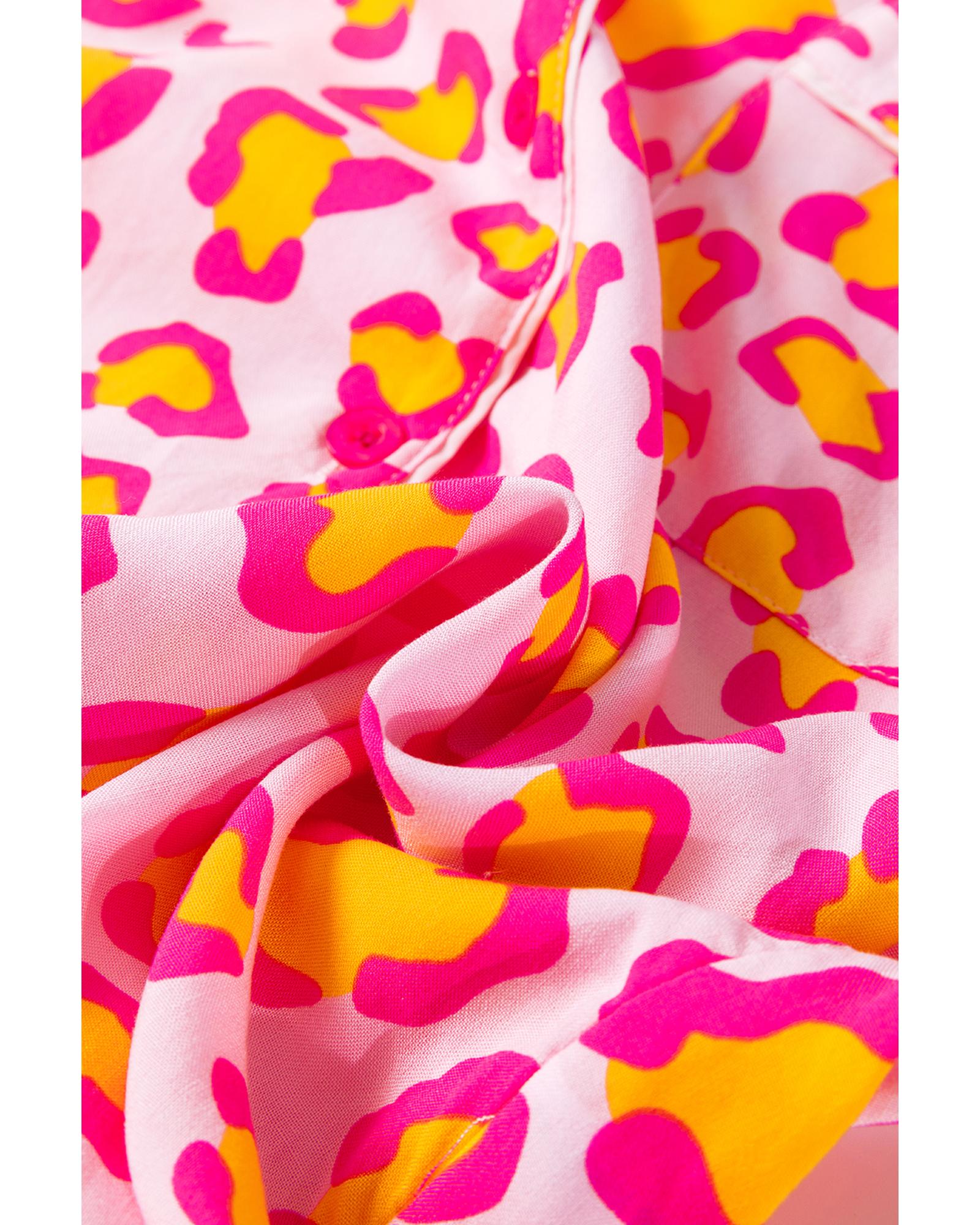 Pink Leopard Print Long Sleeve Shirt and Shorts Pajama Set - M 5