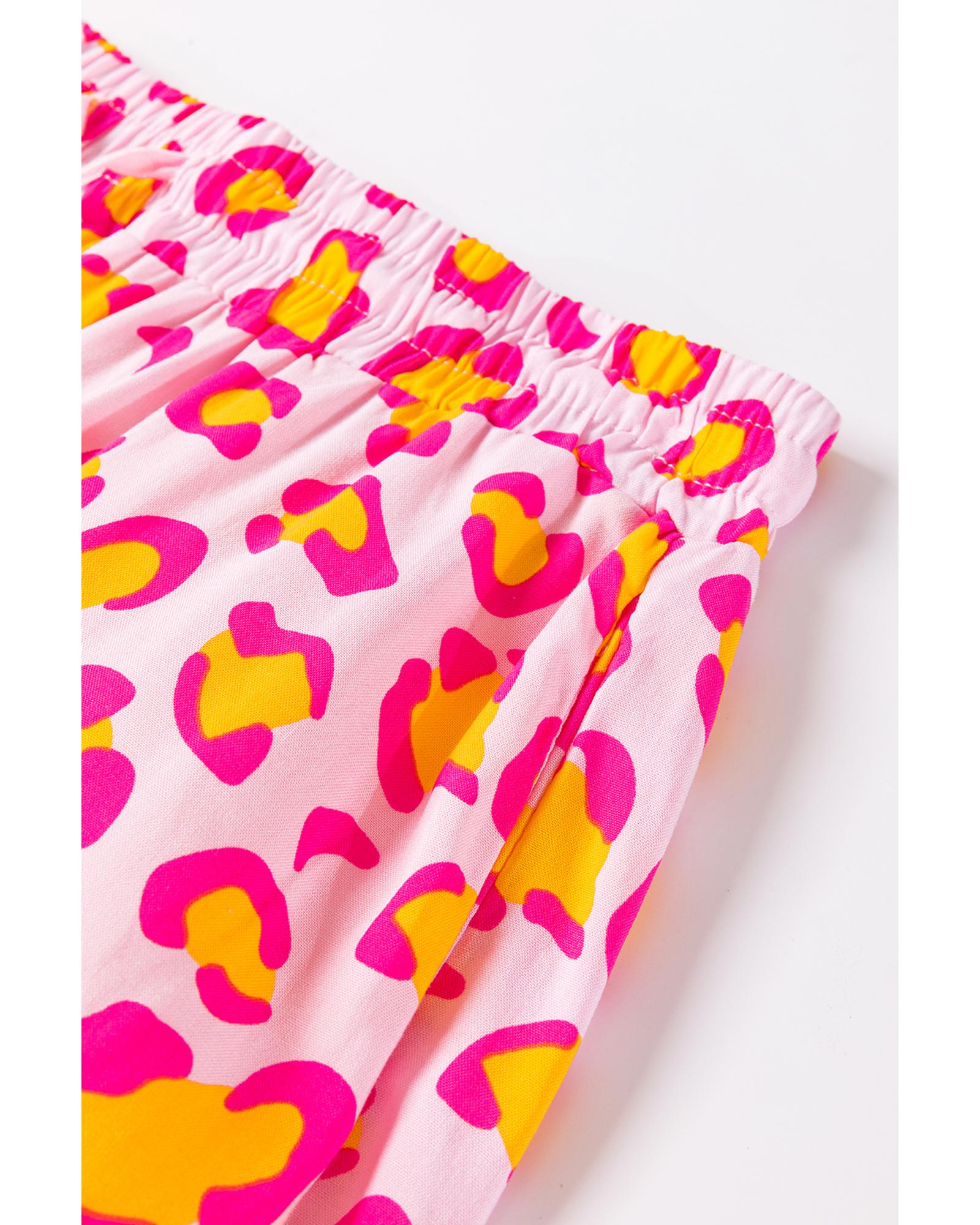 Pink Leopard Print Long Sleeve Shirt and Shorts Pajama Set - S 6