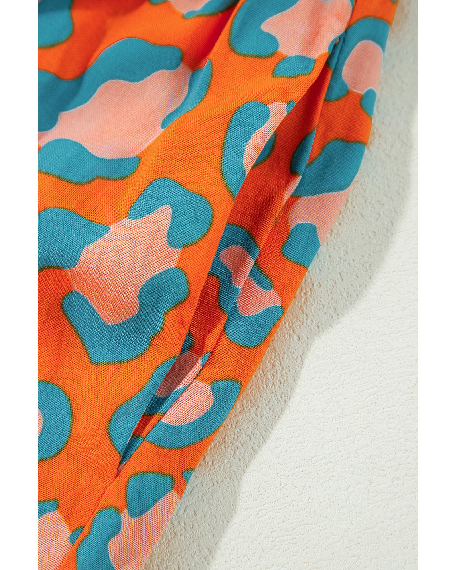 Orange Leopard Print Long Sleeve Shirt and Shorts Pajama Set - S 5