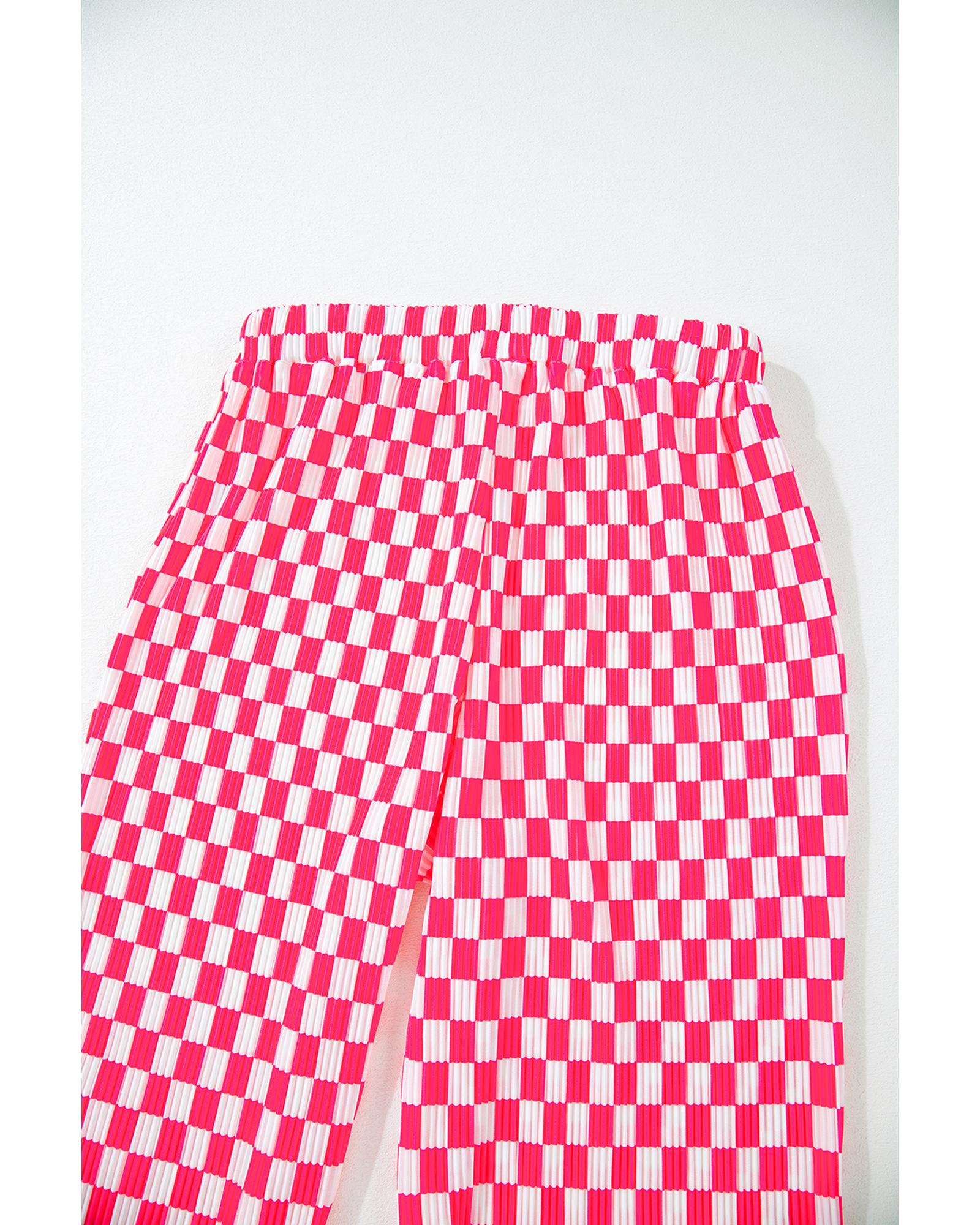 Pink Checkered Buttoned Shirt and High Waist Pants Pajama Set - L 6