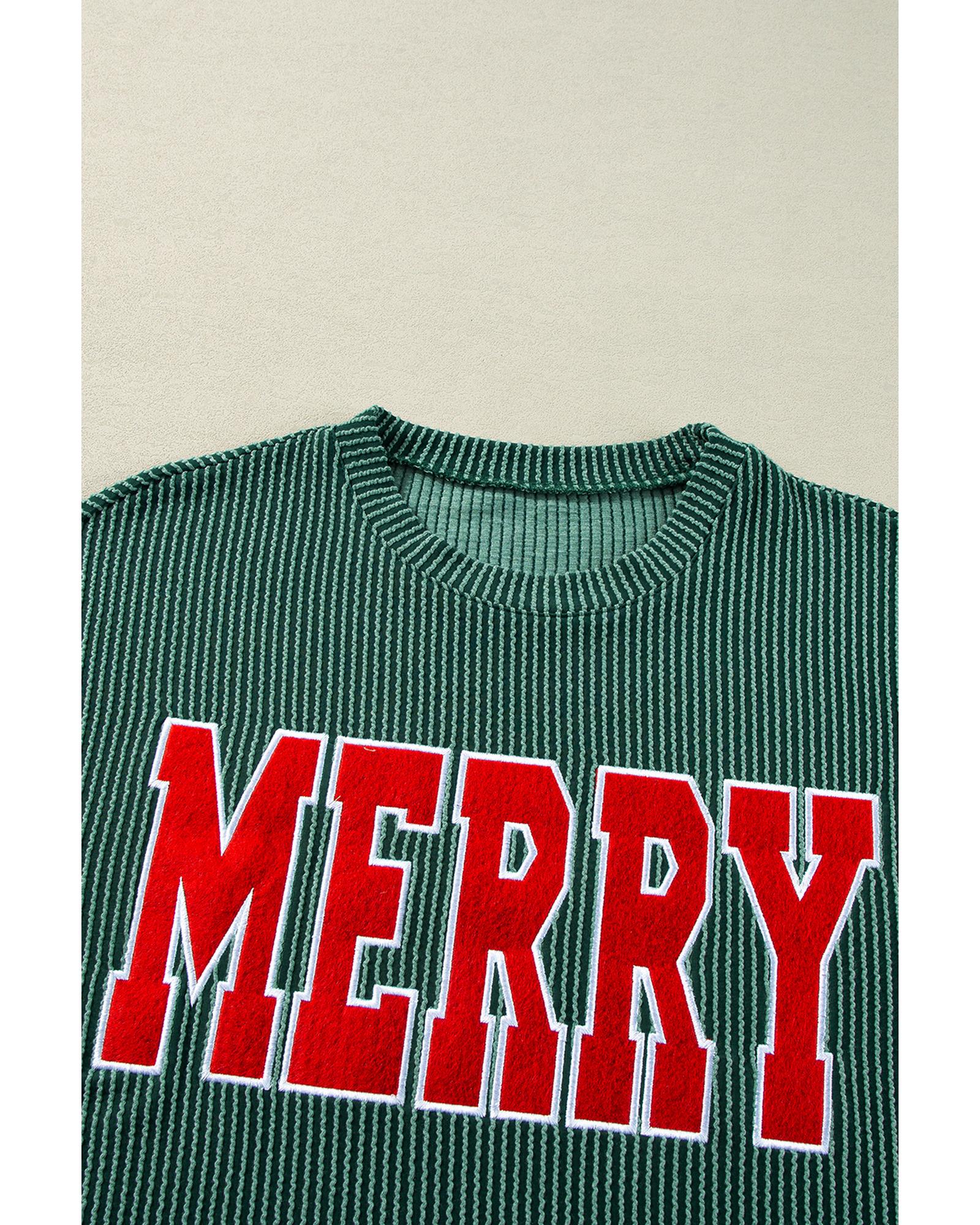 Evergreen Corded MERRY Graphic Long Sleeve Top and Shorts Set - M 3