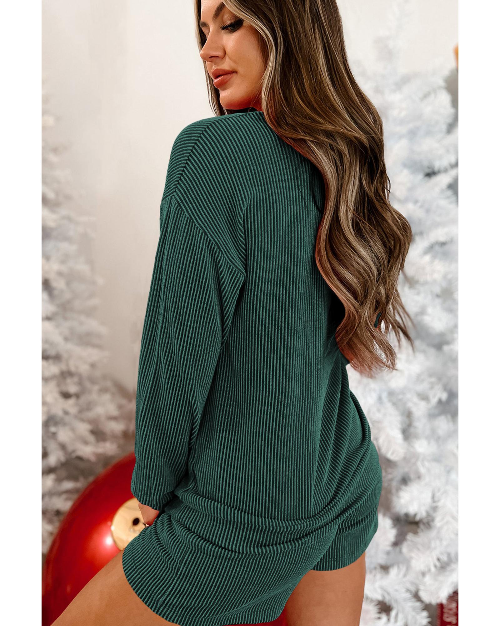 Evergreen Corded MERRY Graphic Long Sleeve Top and Shorts Set - M 5