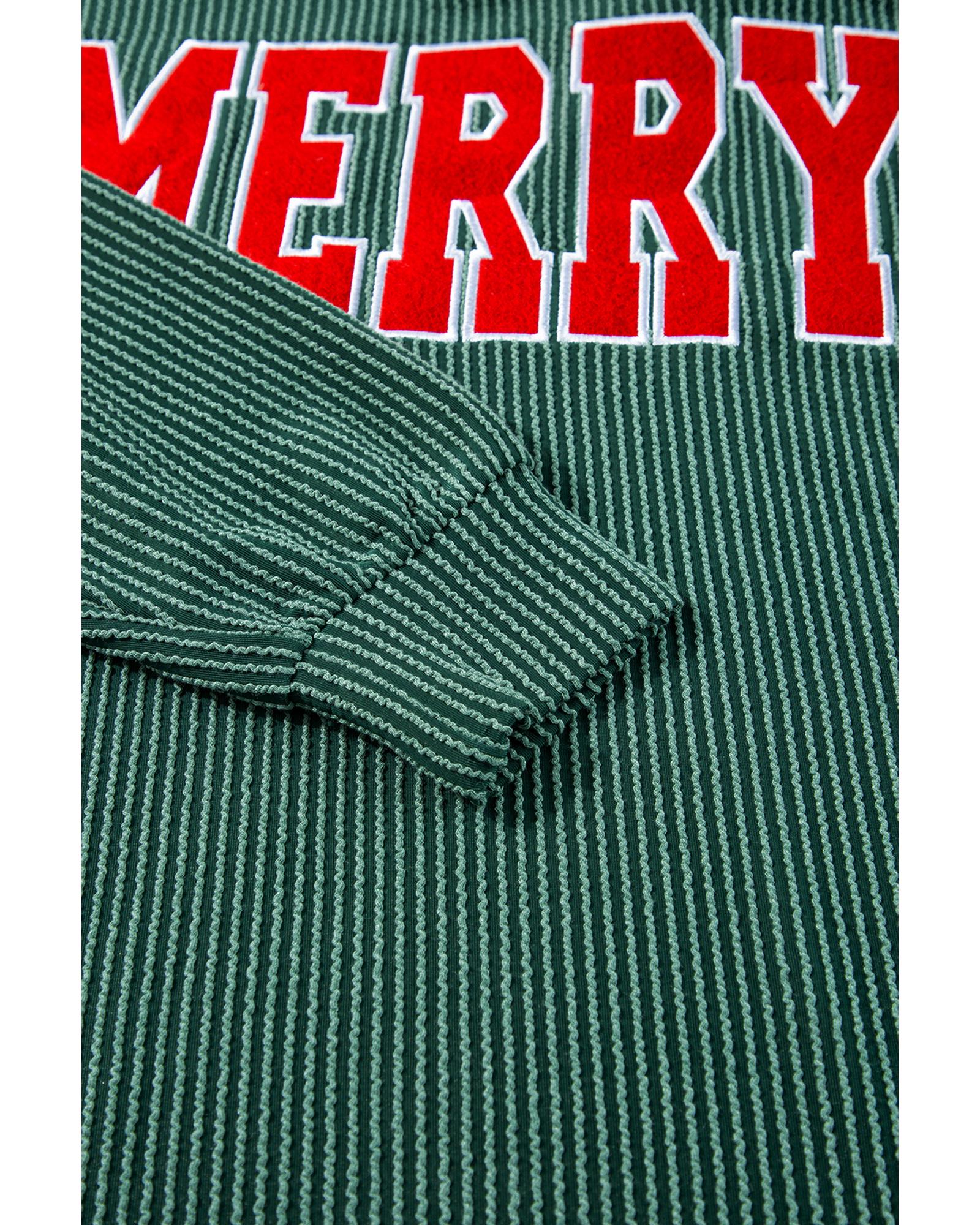Evergreen Corded MERRY Graphic Long Sleeve Top and Shorts Set - XL