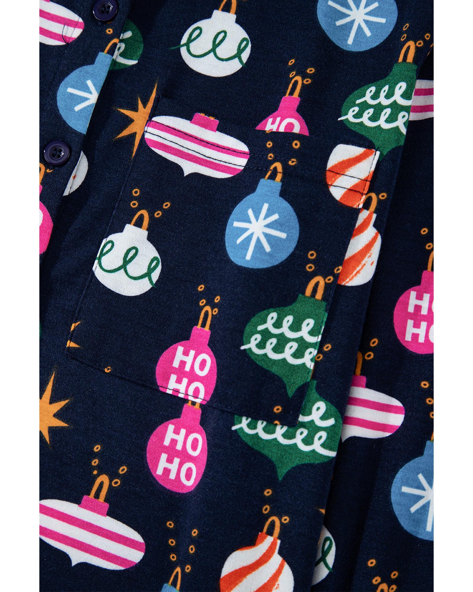 Navy Blue Colorful Christmas Lights Print Shirt and Pants Pajama Set - M 4