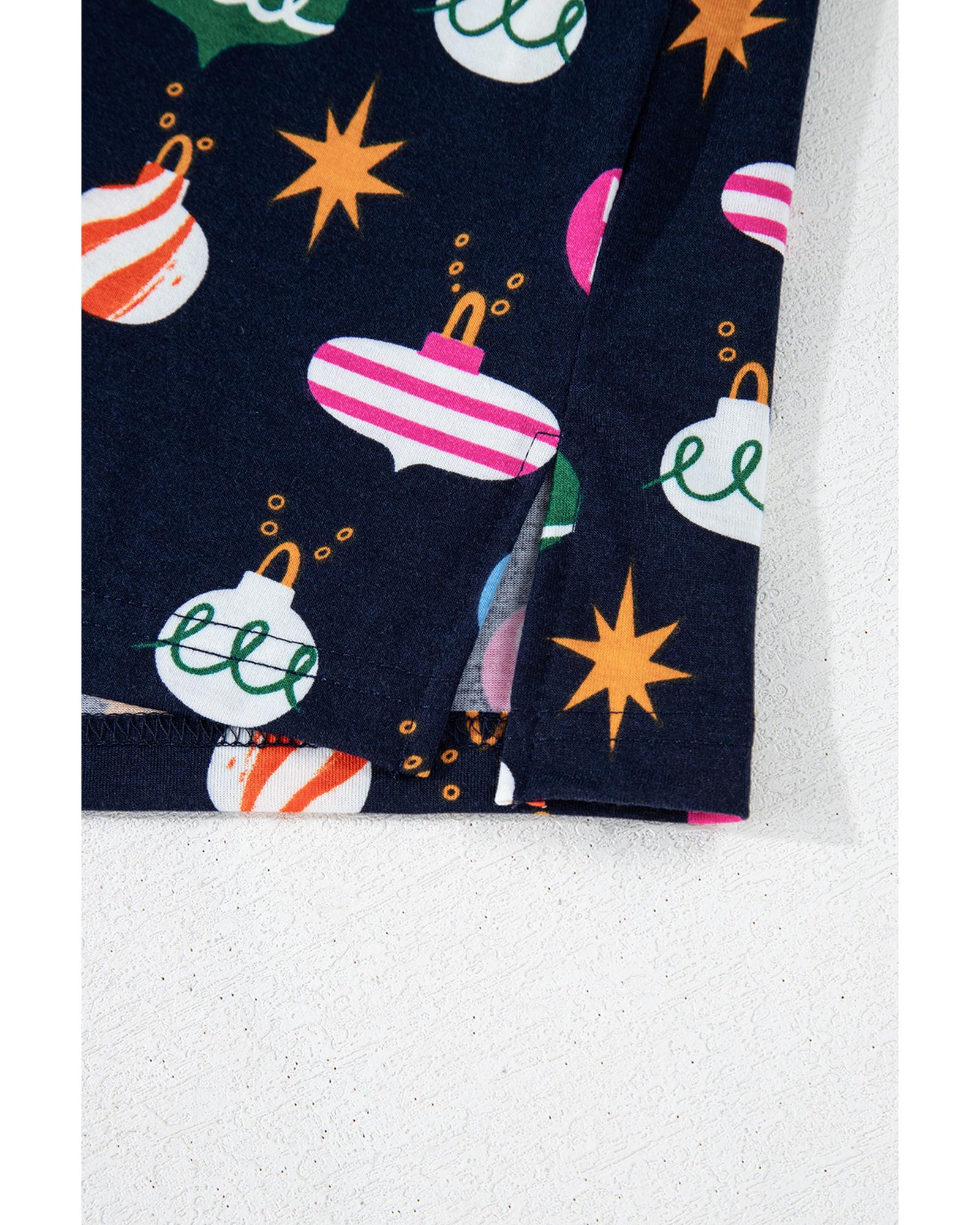 Navy Blue Colorful Christmas Lights Print Shirt and Pants Pajama Set - M 5