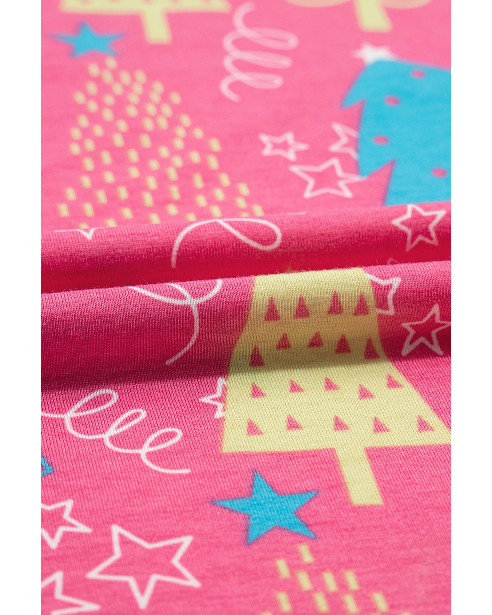 Rose Christmas Tree Print V Neck Tee and Pants Lounge Set - S 5
