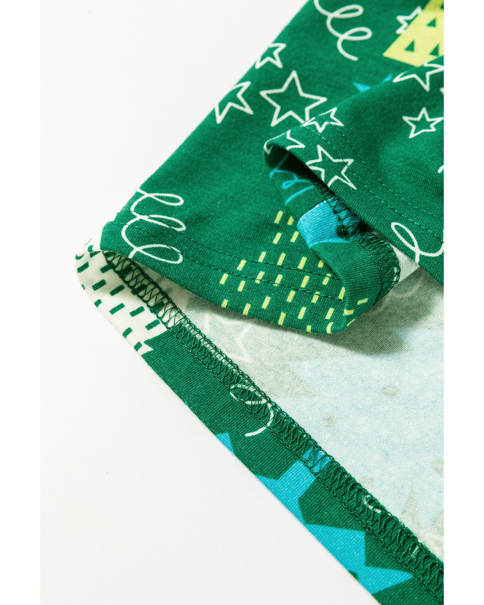 Green Christmas Tree Print V Neck Tee and Pants Lounge Set - 2XL