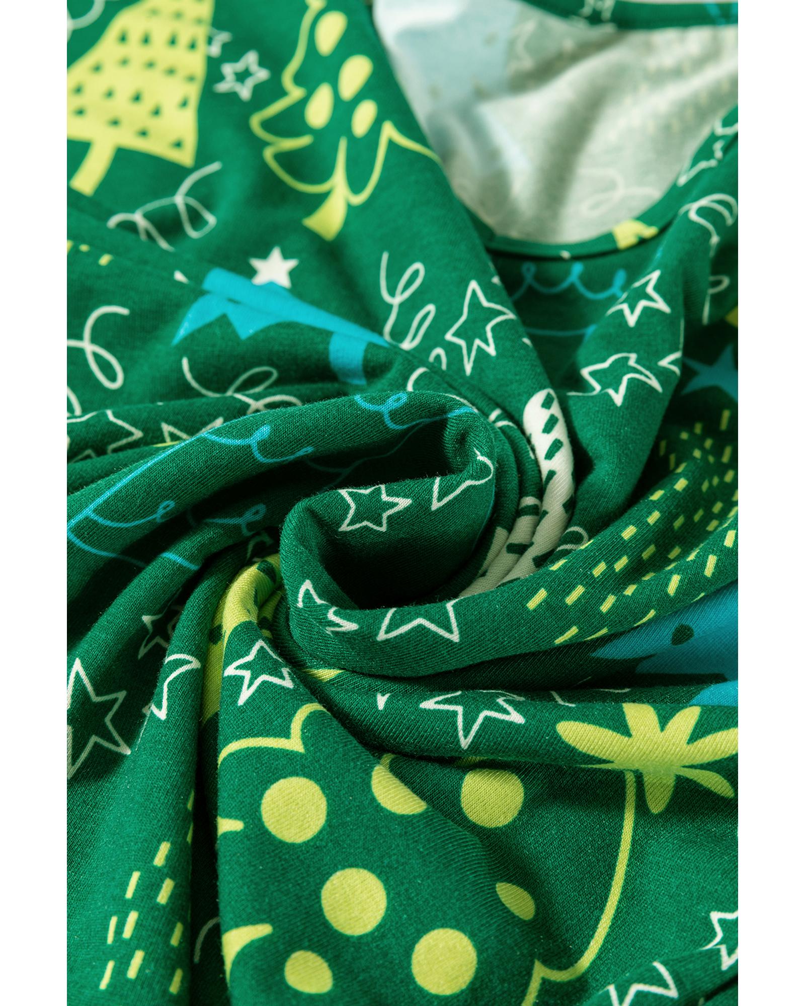 Green Christmas Tree Print V Neck Tee and Pants Lounge Set - 2XL 4