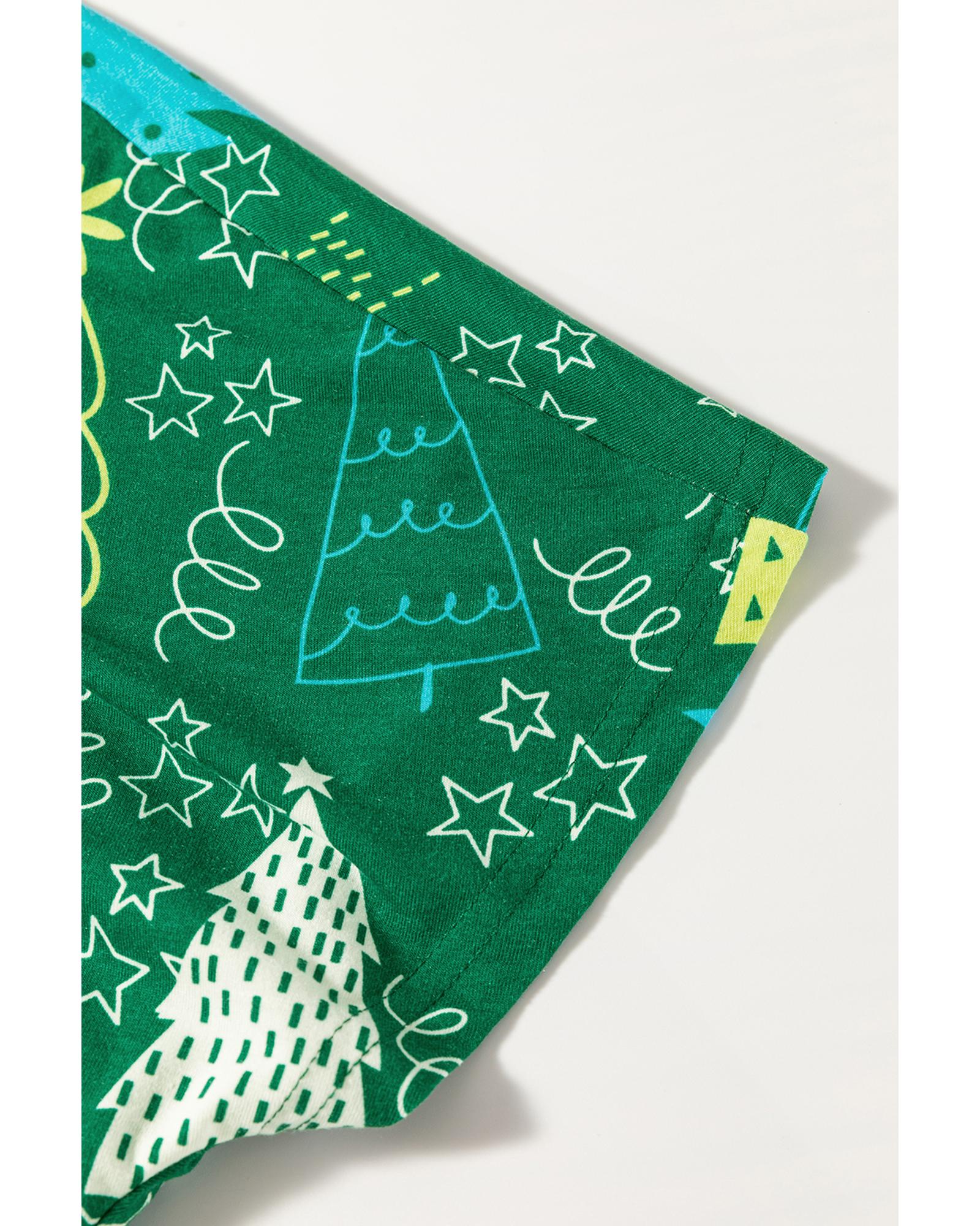 Green Christmas Tree Print V Neck Tee and Pants Lounge Set - 2XL 5
