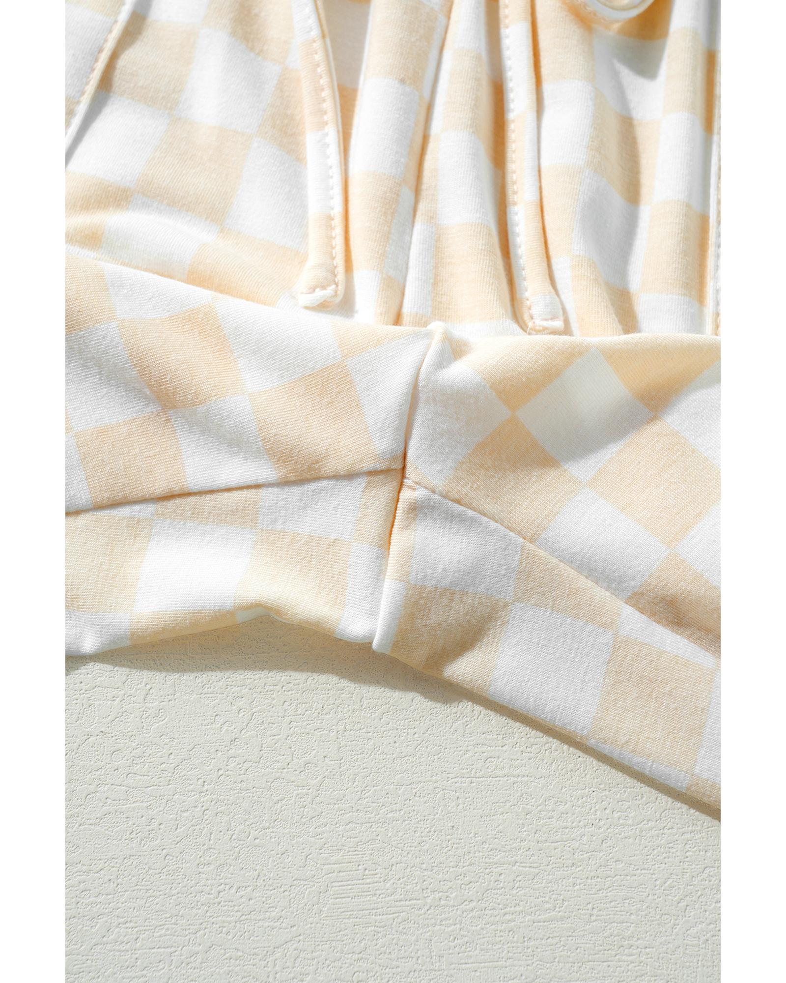Beige Checkered Print Long Sleeve Top and Pants Lounge Set - M 5
