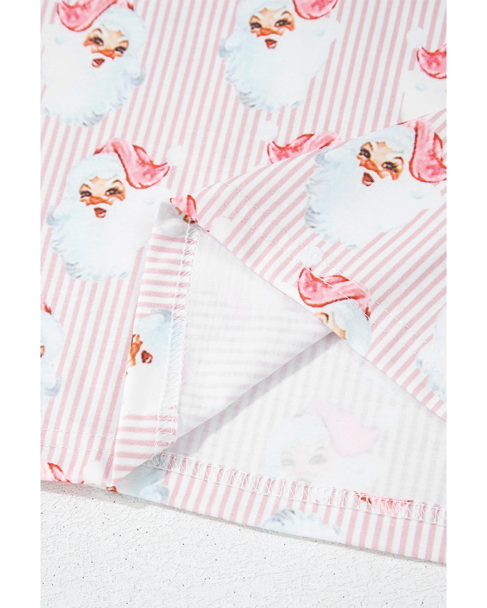 Pink Santa Claus Striped Print Loose Fit Two Piece Lounge Set - XL 5