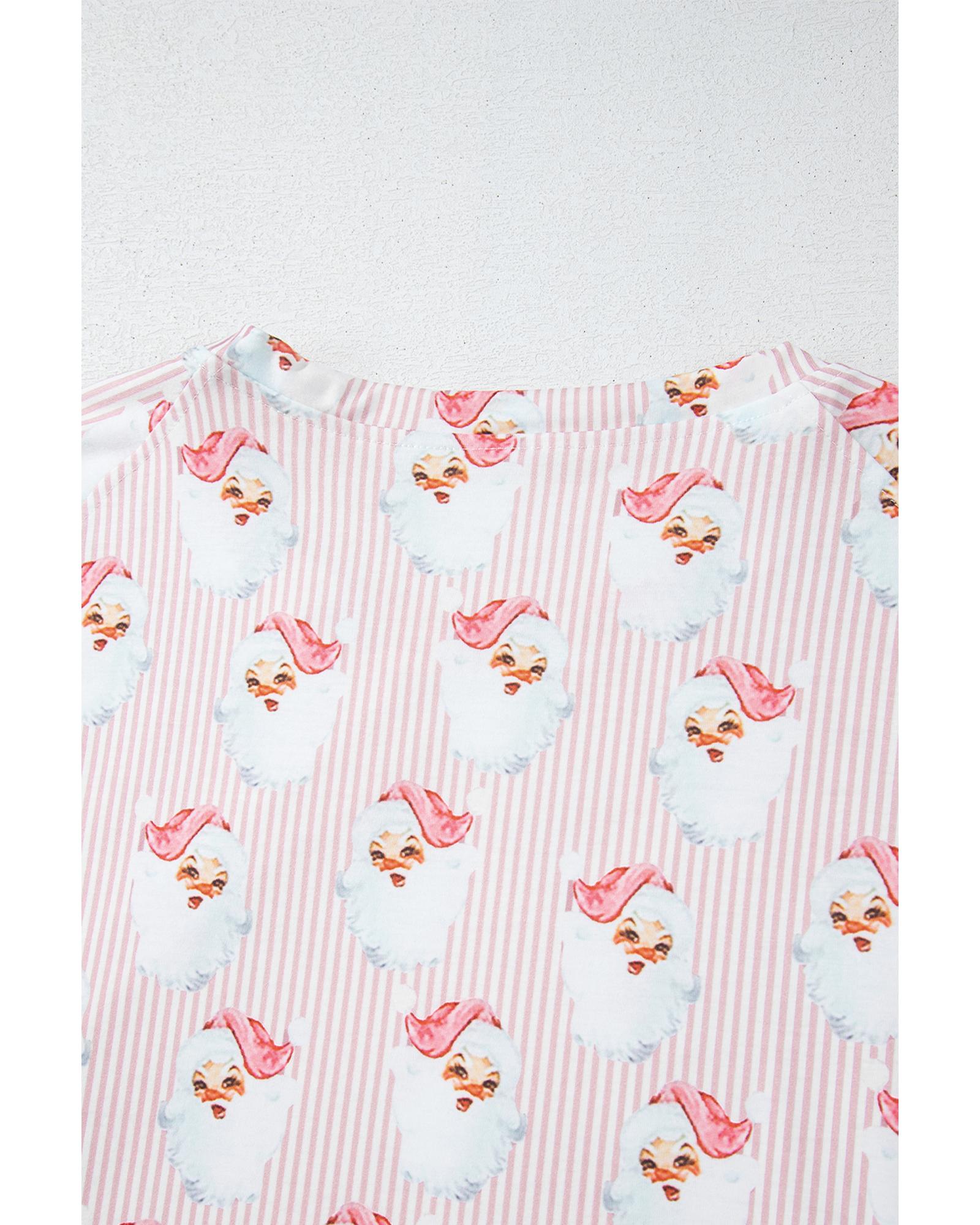 Pink Santa Claus Striped Print Loose Fit Two Piece Lounge Set - XL 7