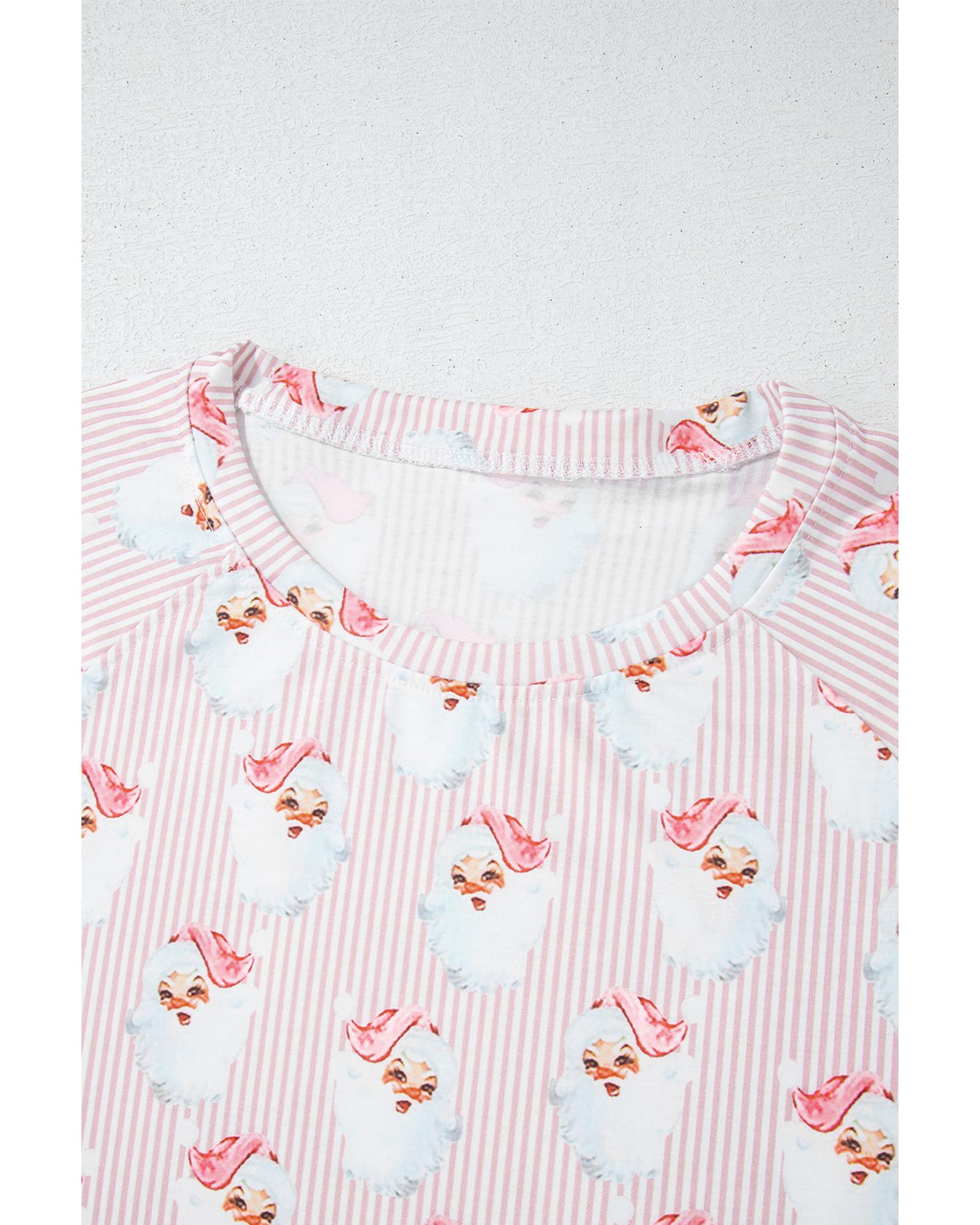 Pink Santa Claus Striped Print Loose Fit Two Piece Lounge Set - XL 8