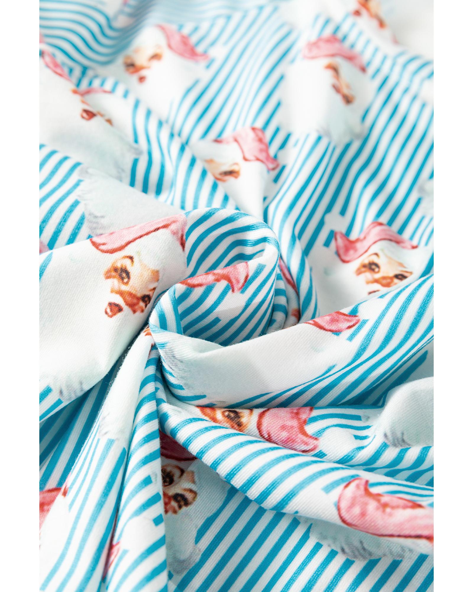 Sky Blue Santa Claus Striped Print Loose Fit Two Piece Lounge Set - XL 6