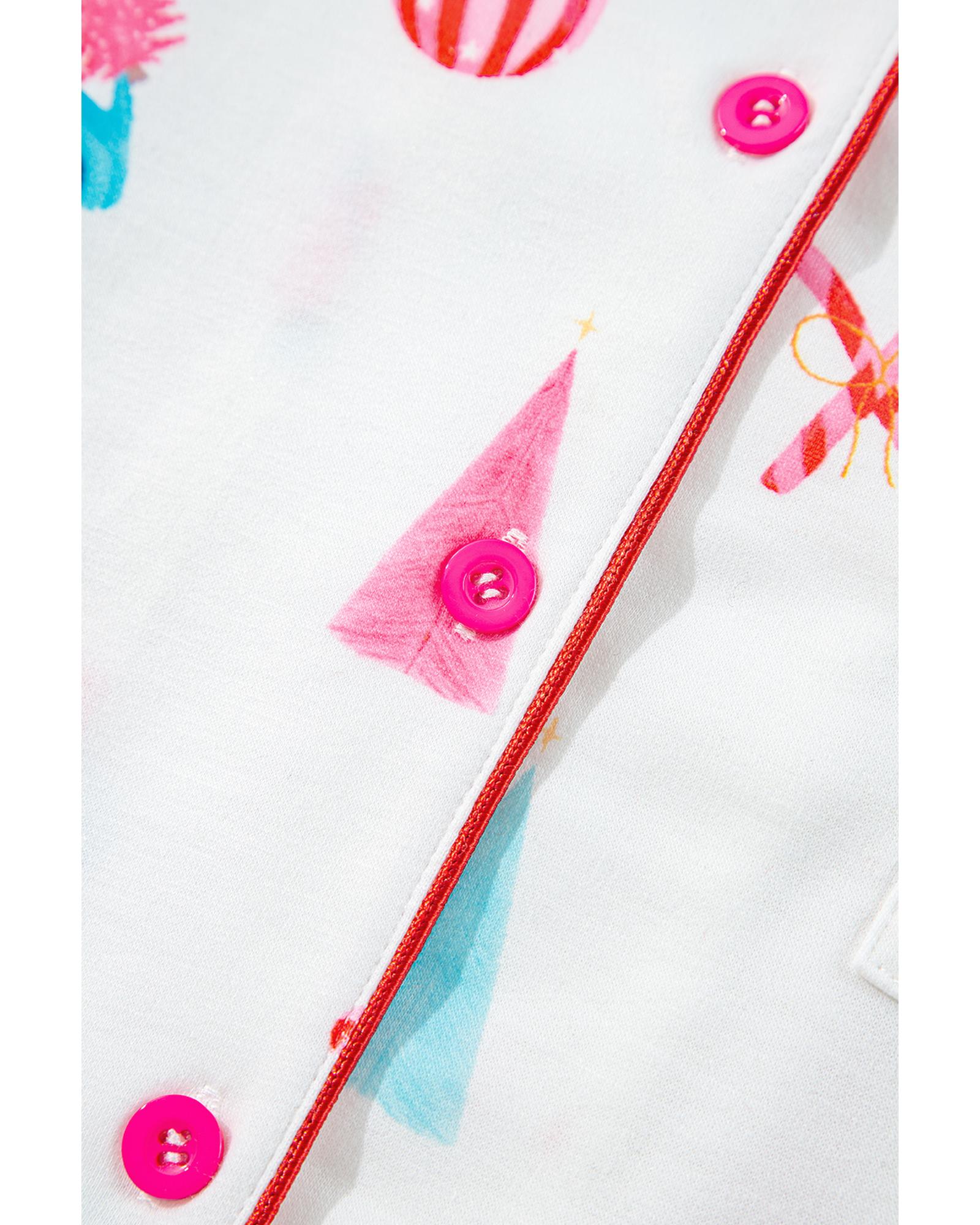 White Christmas Print Short Sleeve Shirt and Shorts Pajama Set - L 5