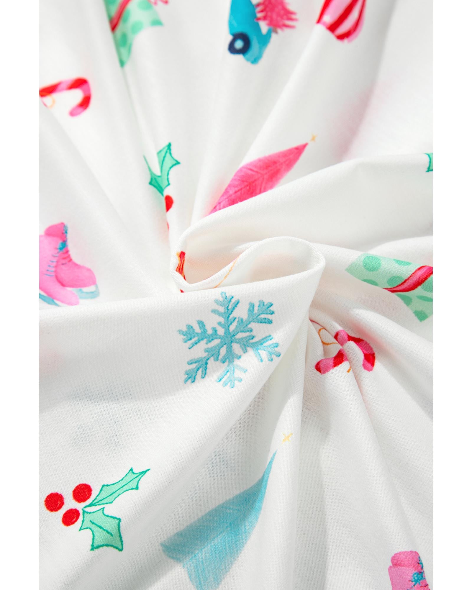 White Christmas Print Lapel Shirt and Pants Sleepwear - XL 8