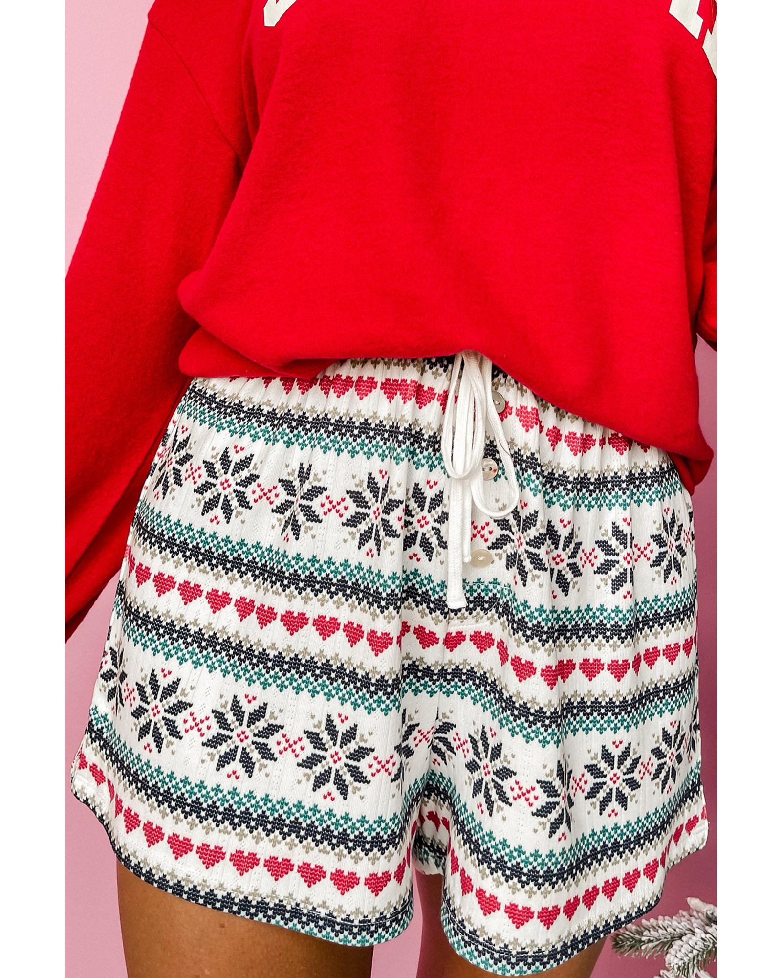 Fiery Red SLEIGH Snowflake Print Long Sleeve Wide Leg Lounge Set - XL