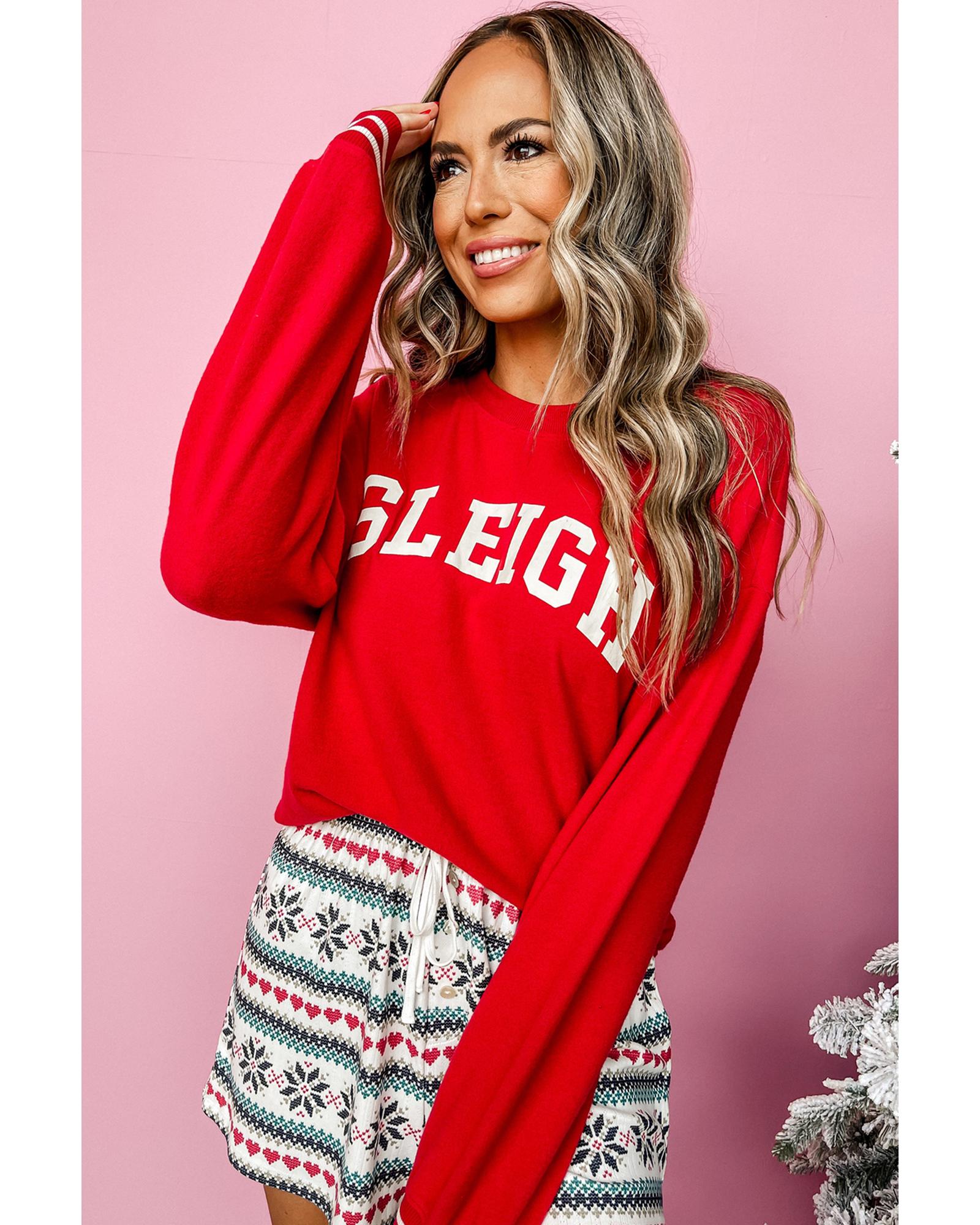 Fiery Red SLEIGH Snowflake Print Long Sleeve Wide Leg Lounge Set - XL 5