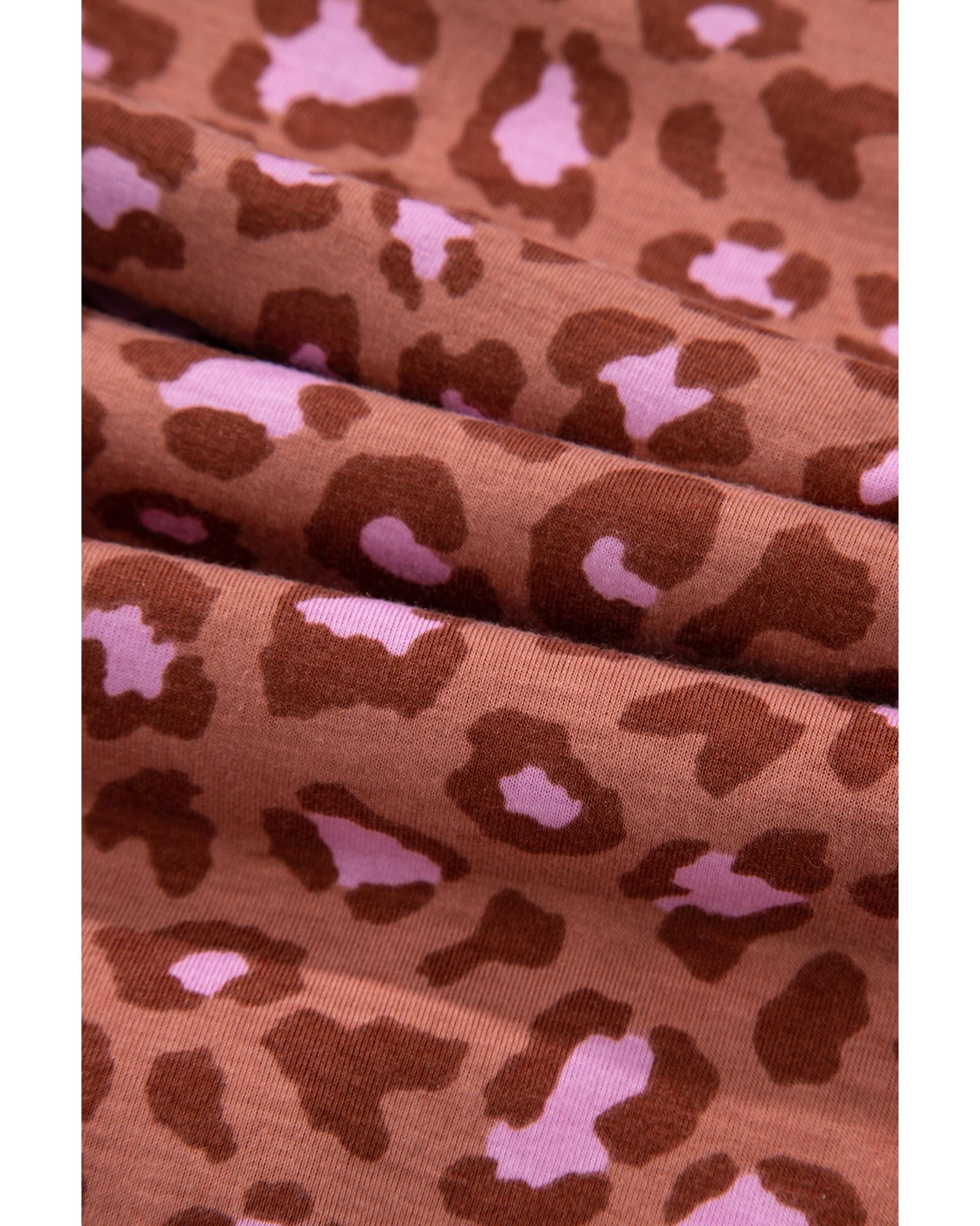 Brown Leopard Print Short Sleeve Shirt and Pants Pajamas Set - XL 7