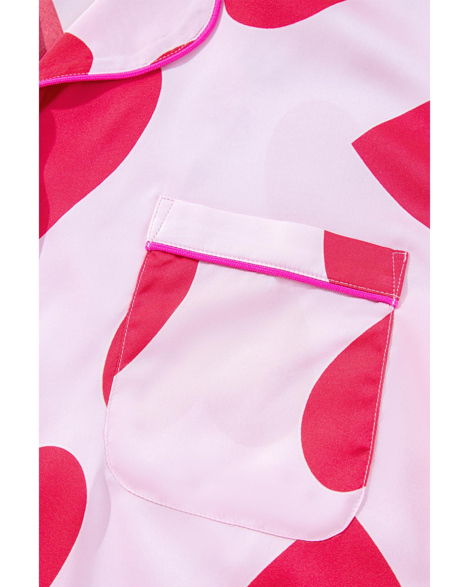 Pink Classic Heart Valentines Short Sleeve Pants Pajamas Set - S 3