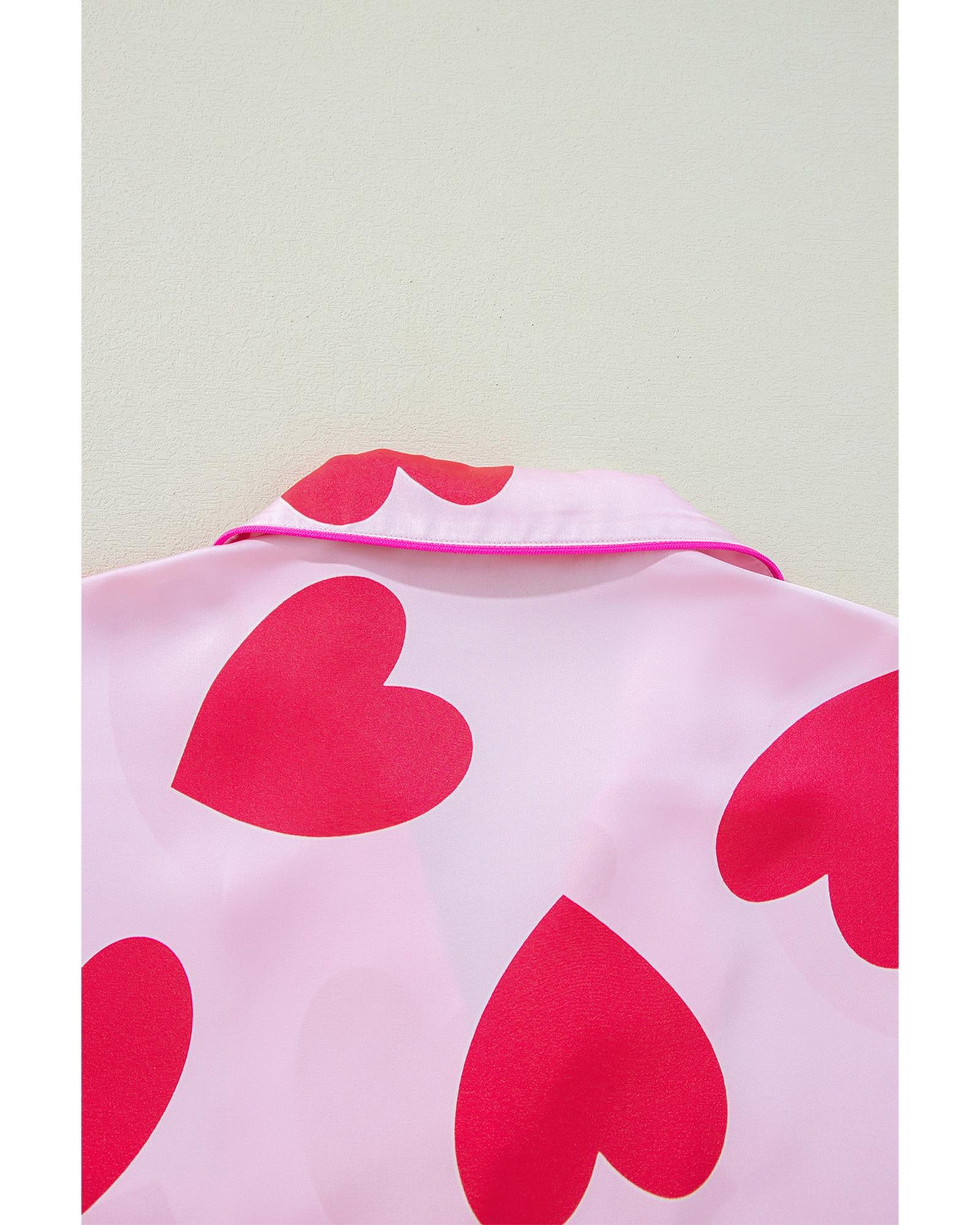 Pink Classic Heart Valentines Short Sleeve Pants Pajamas Set - S 4