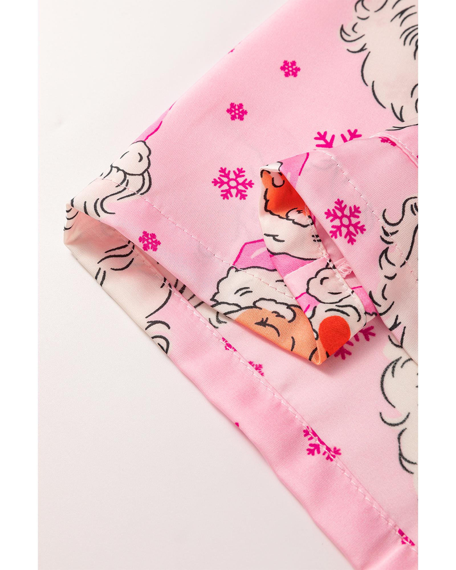 Pink Santa Claus Snowflake Long Sleeve Shirt Christmas Pajama Set - M 3