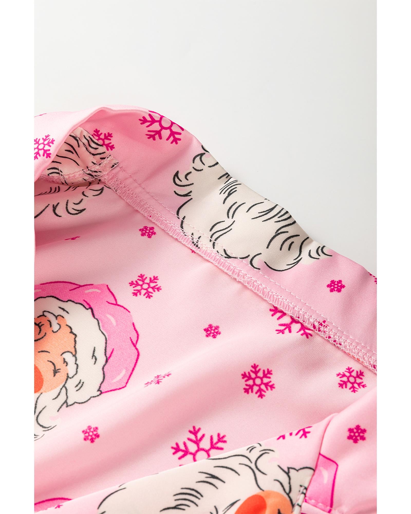 Pink Santa Claus Snowflake Long Sleeve Shirt Christmas Pajama Set - M 5