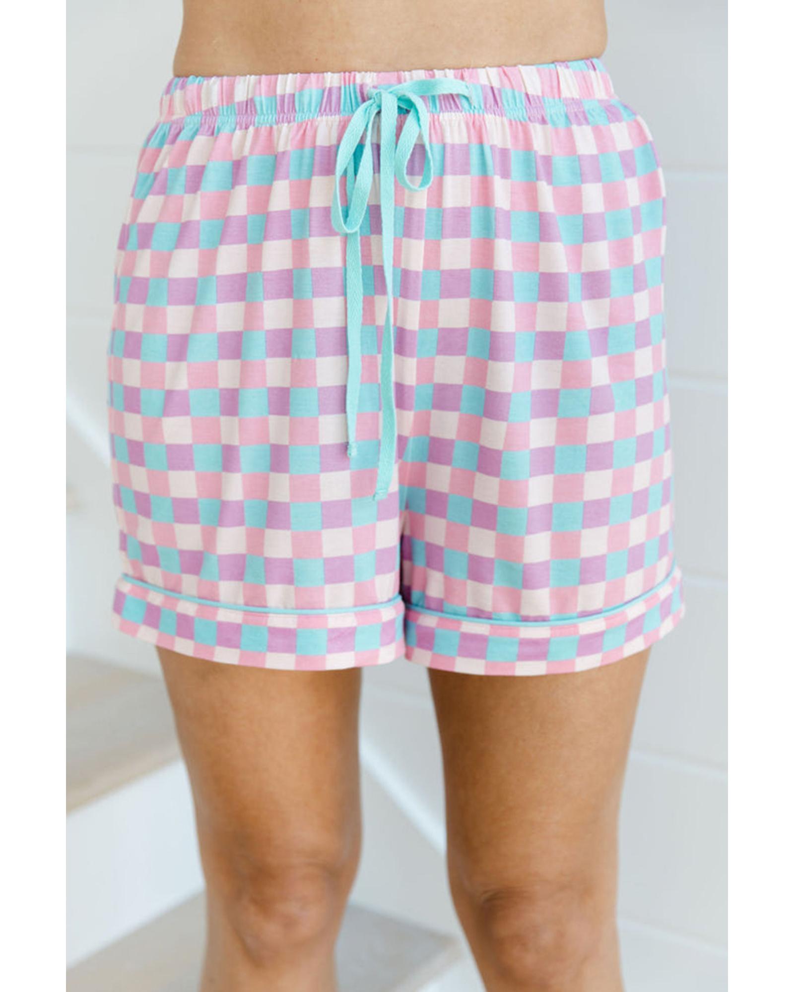 Purple Checkered Pattern Short Sleeve Pajamas Set - L 8