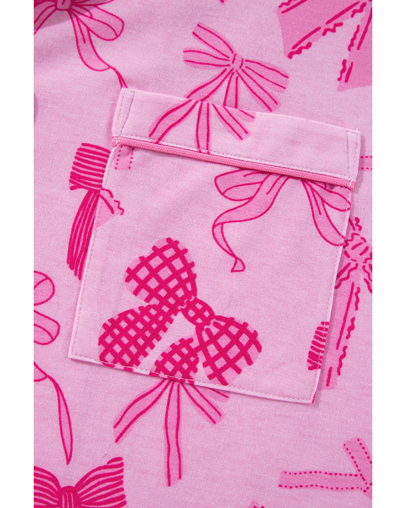 Pink Bow Print Half Sleeve Shirt and Shorts Pajamas Set - M 3